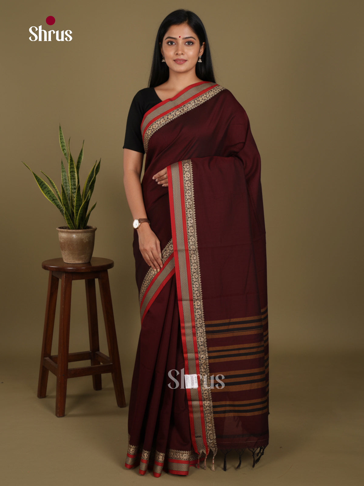 maroon & Red - Narayanpet Cotton Saree - Shop on Shrus.com