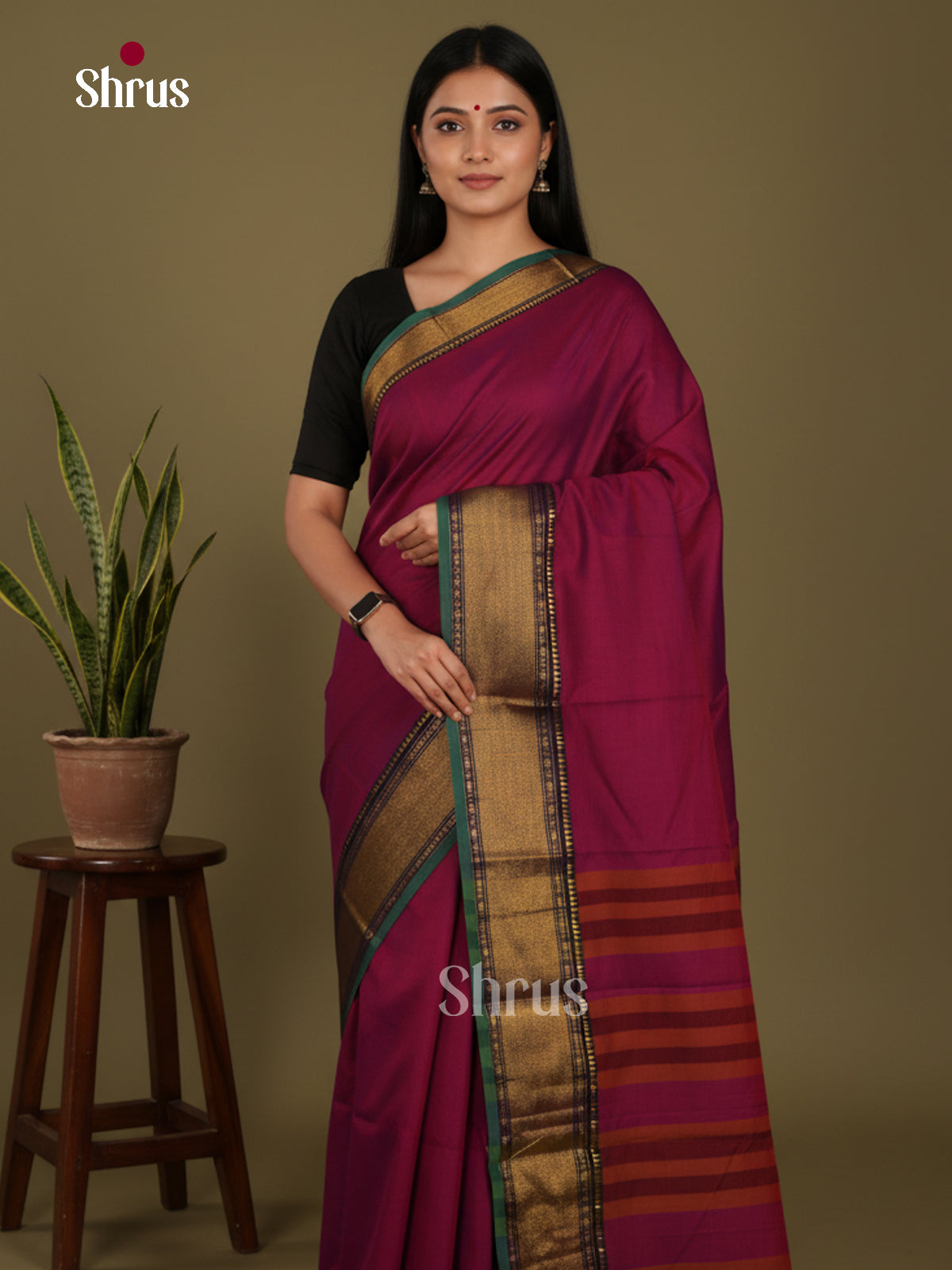 Maroon & Green - Narayanpet Cotton Saree - Shop on Shrus.com