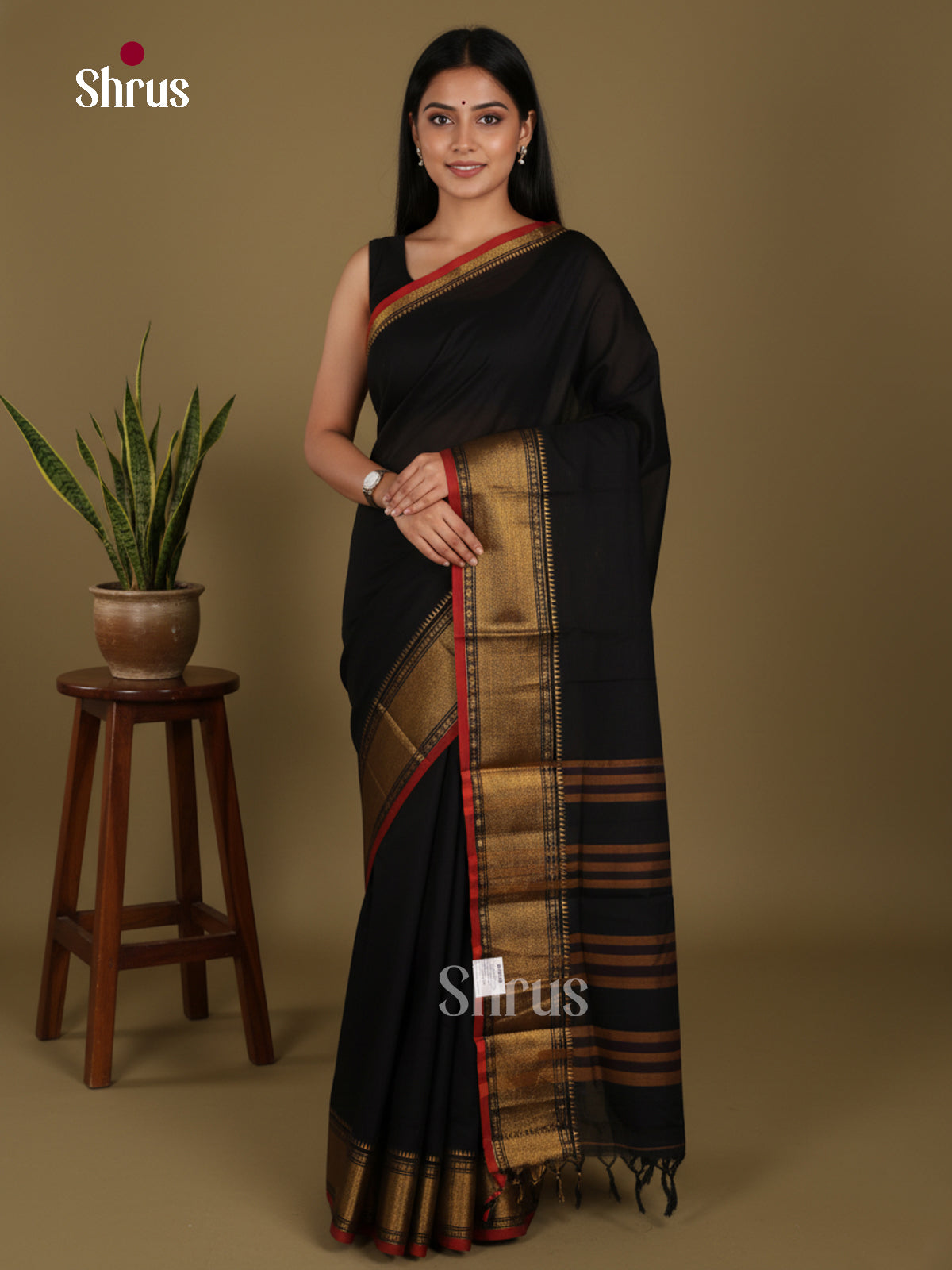Black & Red - Narayanpet Cotton Saree - Shop on Shrus.com