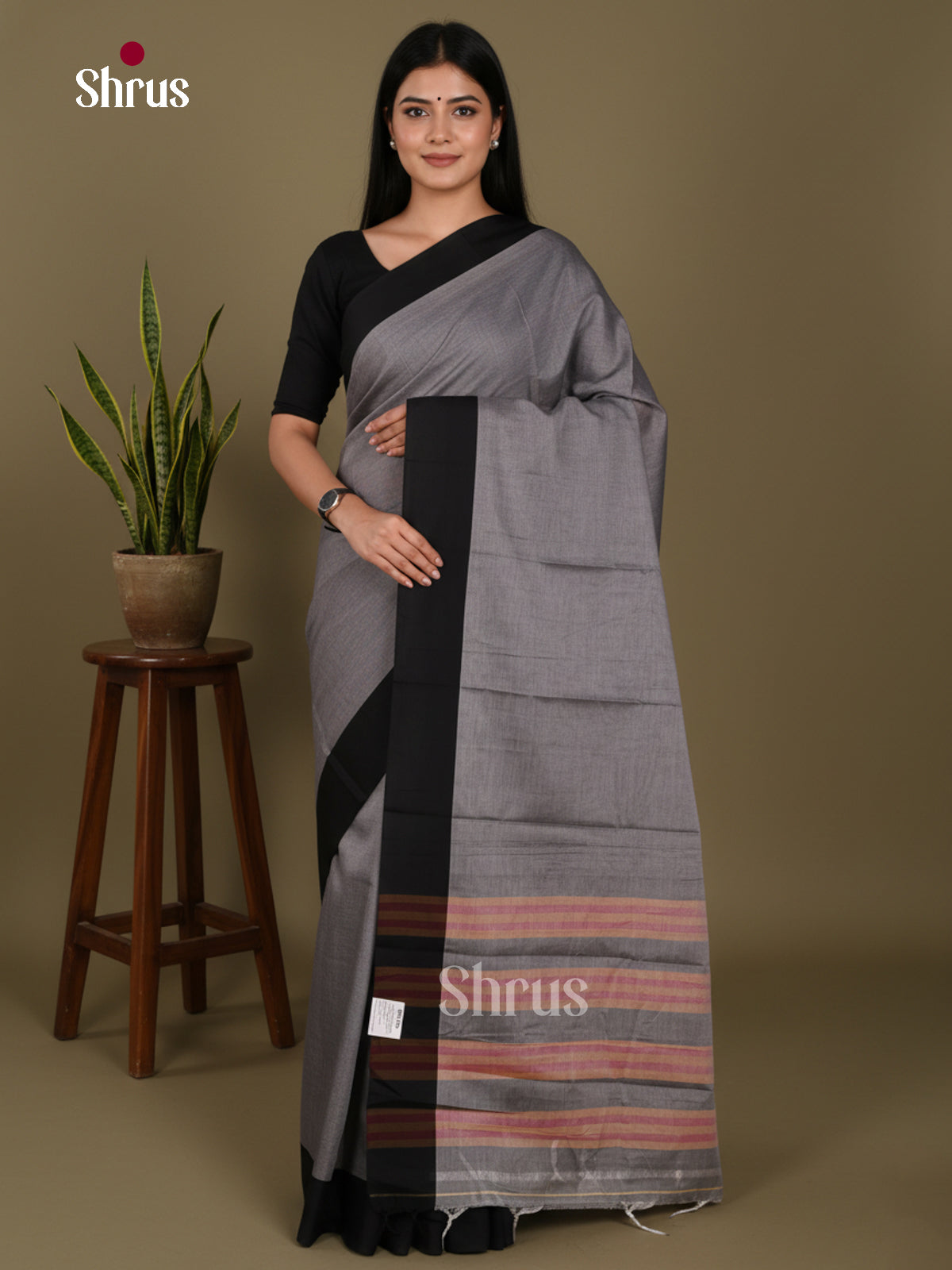 Grey & Black - Narayanpet Cotton Saree