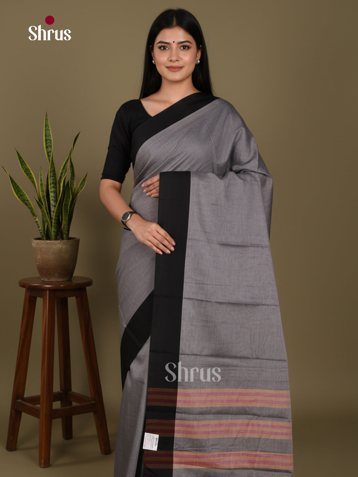 Grey & Black - Narayanpet Cotton Saree