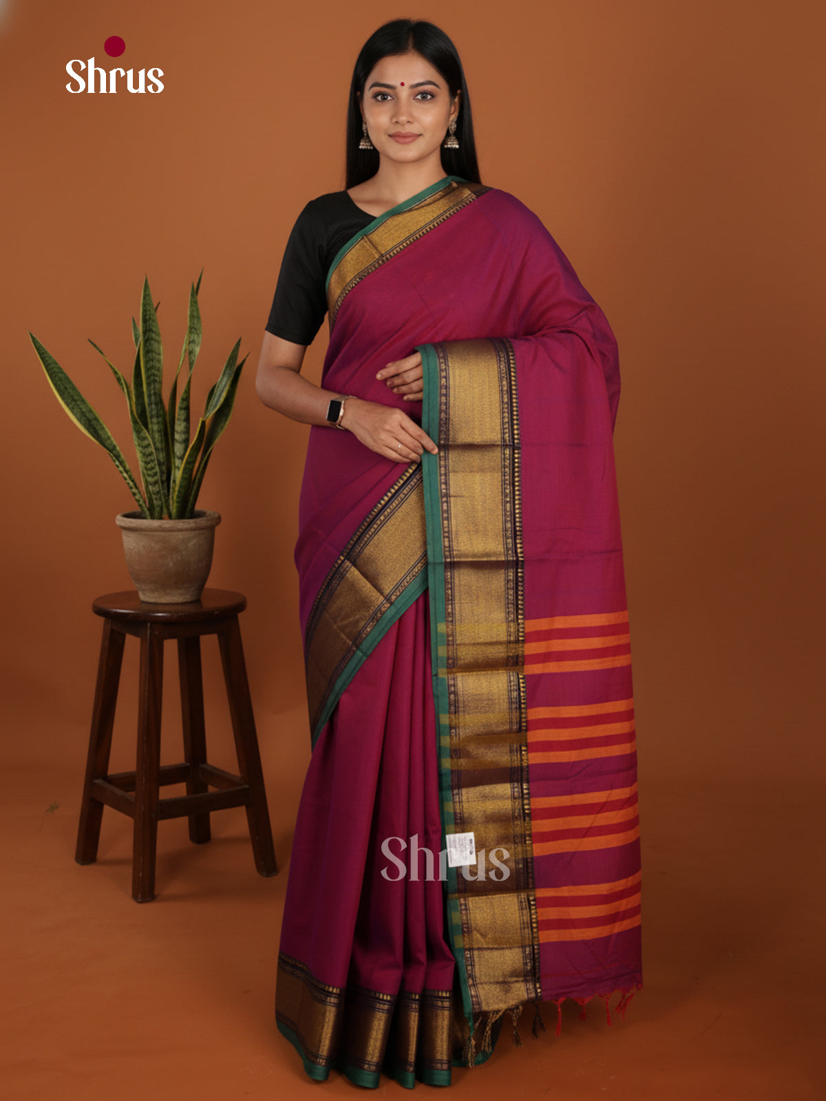 Maroon & Green - Narayanpet Cotton Saree