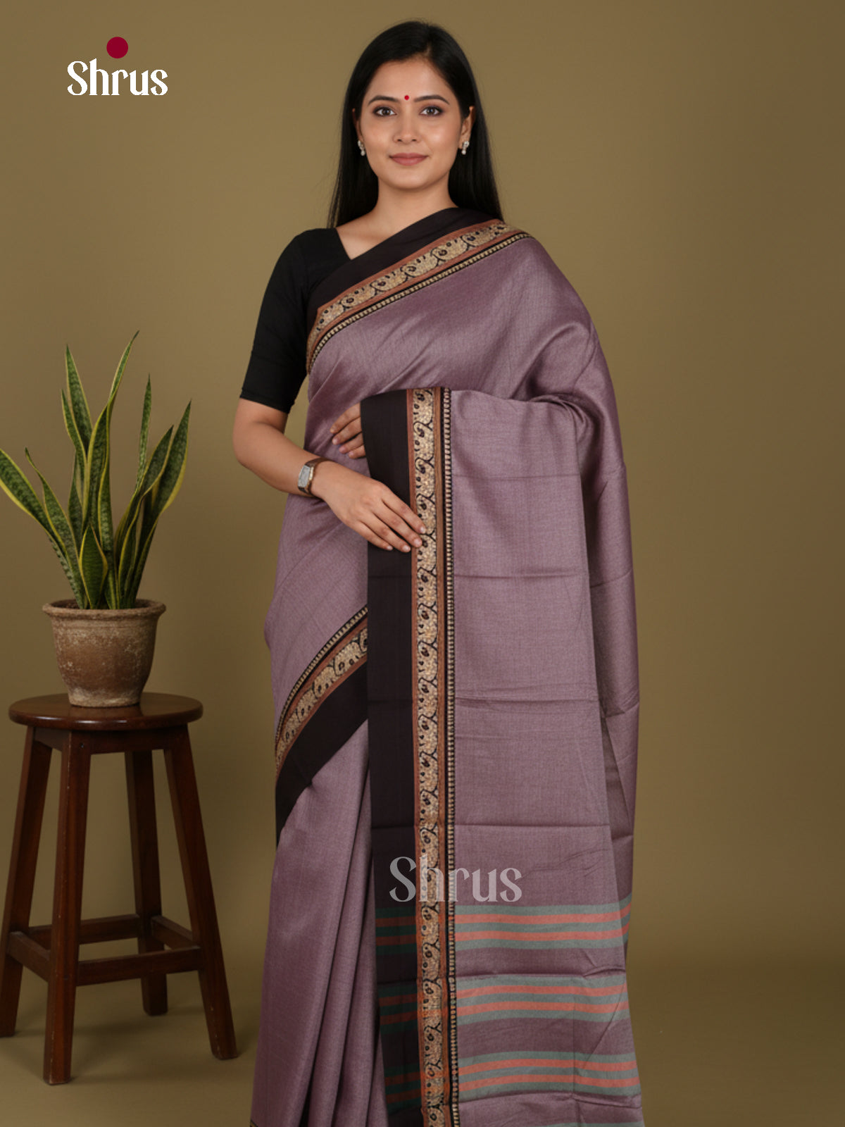 Mauve & Black- Narayanpet Cotton Saree - Shop on Shrus.com