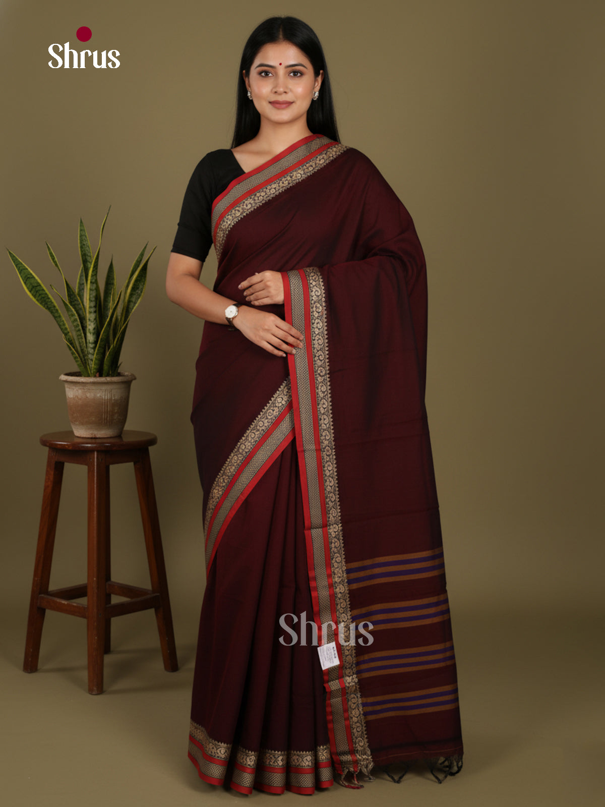 Brown & Red- Narayanpet Cotton Saree