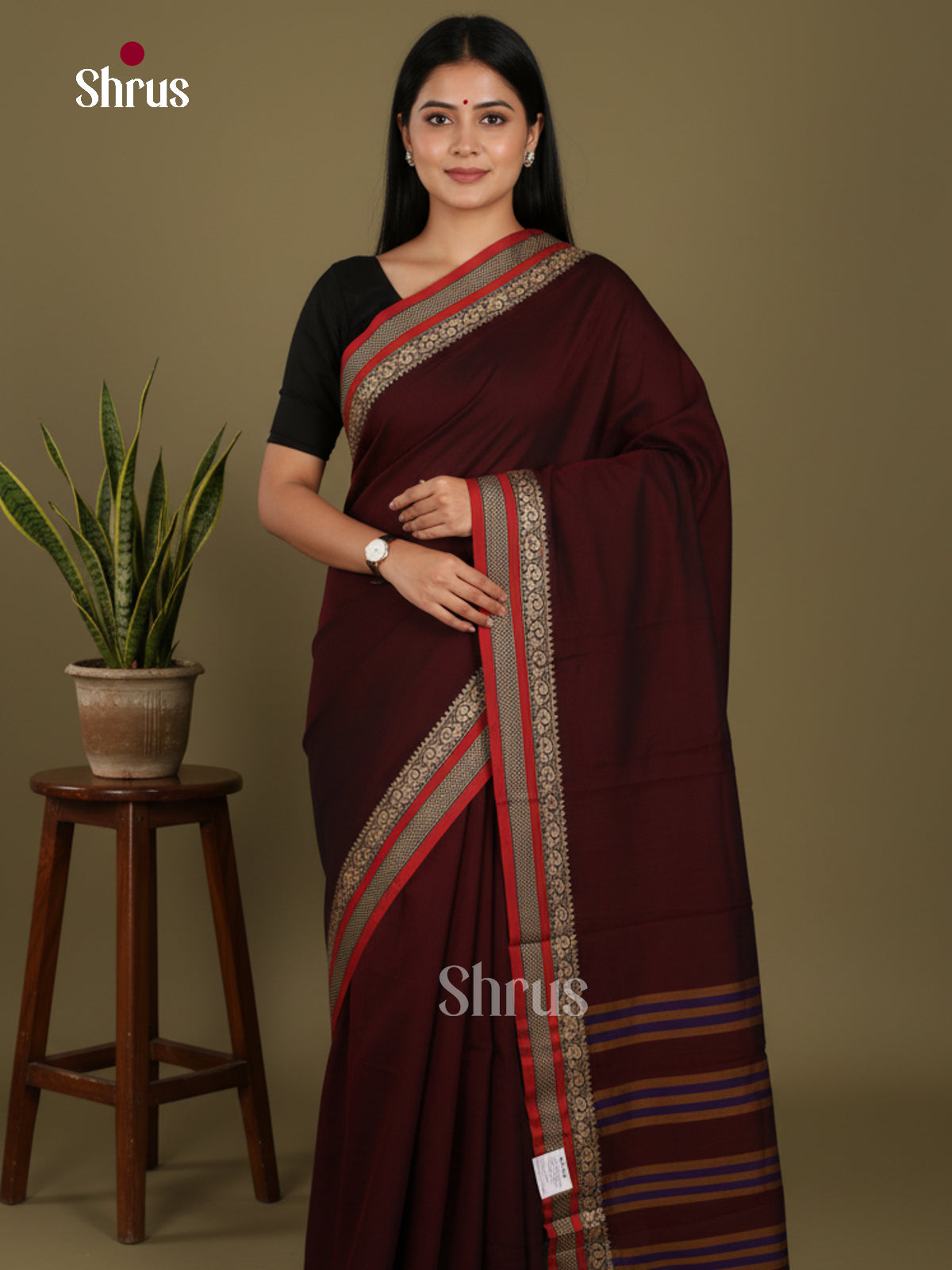 Brown & Red- Narayanpet Cotton Saree
