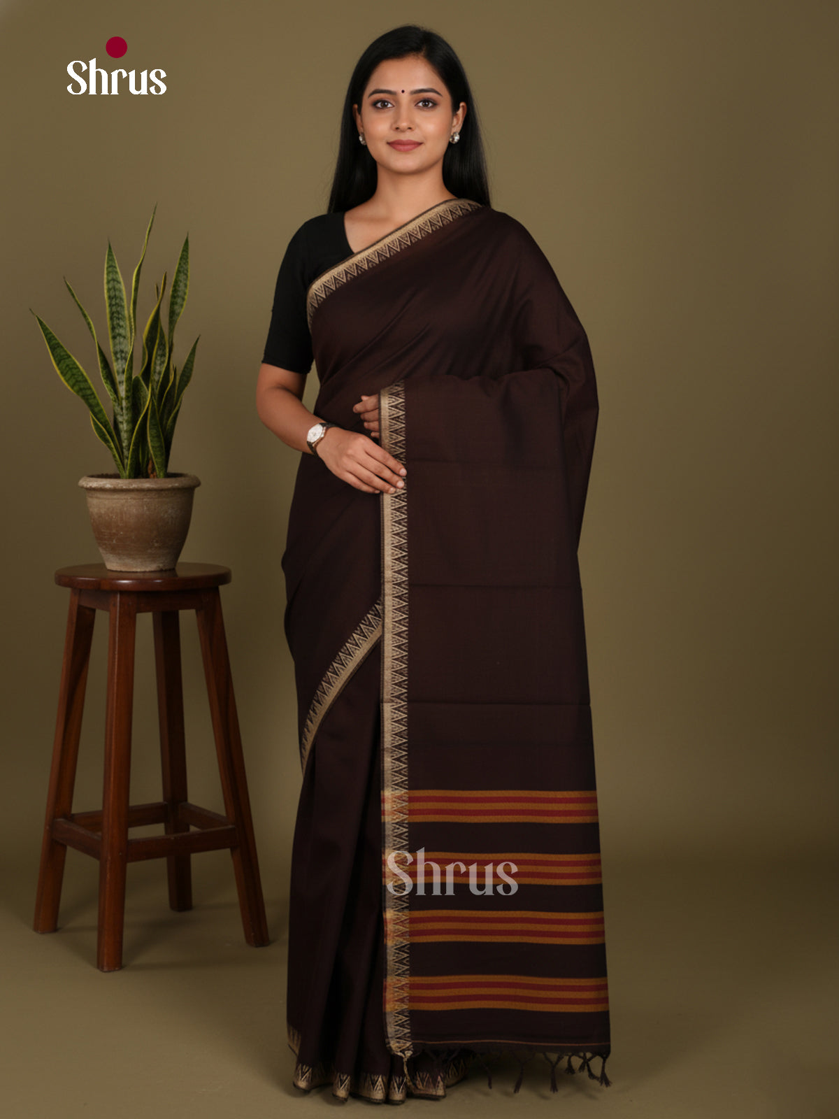 Coffee Brown- Narayanpet Cotton Saree - Shop on Shrus.com