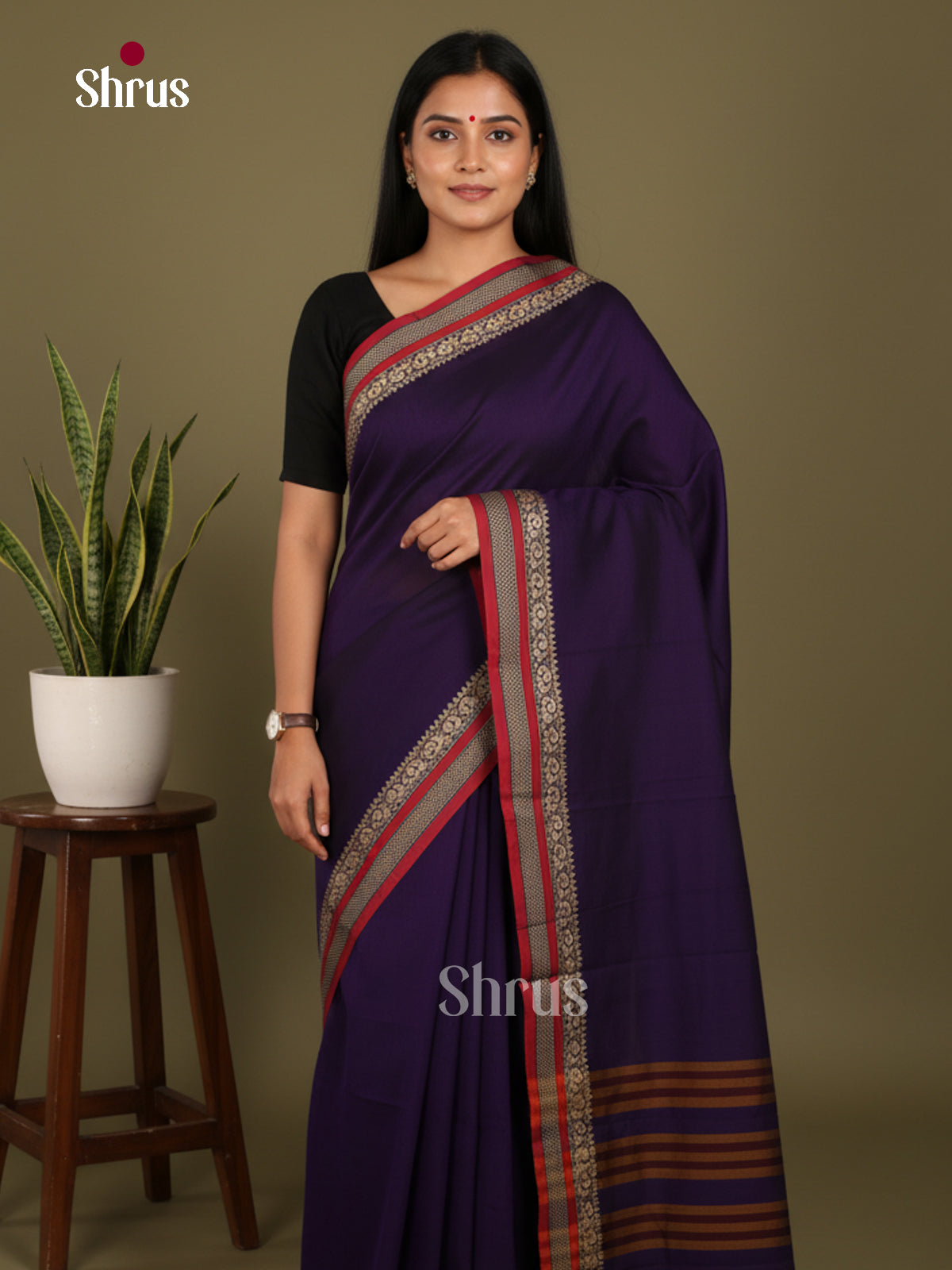 Violet & Red - Narayanpet Cotton Saree