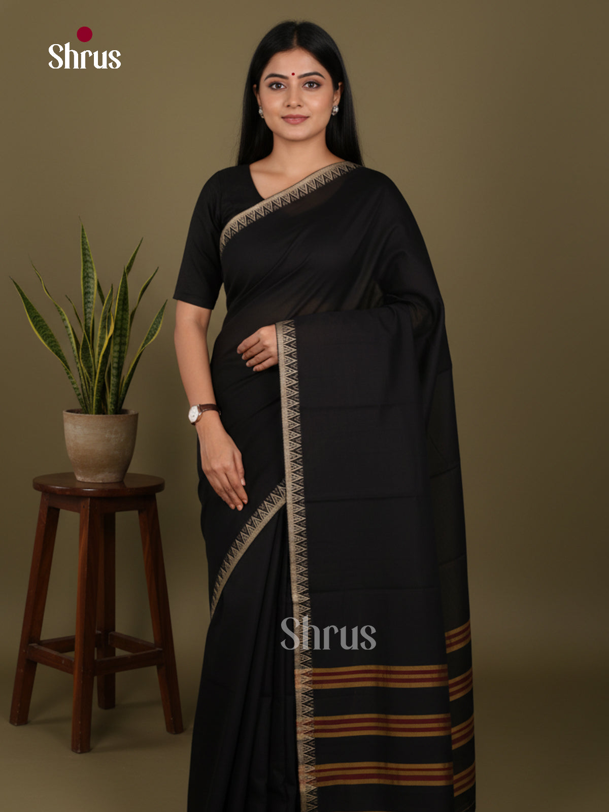 Black - Narayanpet Cotton Saree - DLS05176 - Shop on Shrus.com