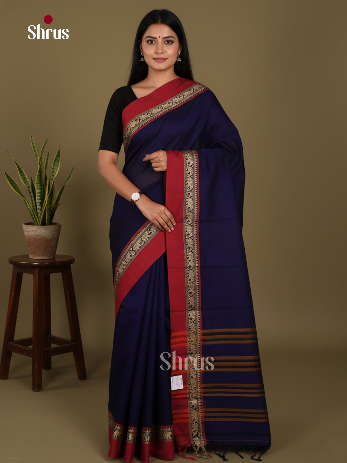 Blue &  Red - Narayanpet Cotton Saree