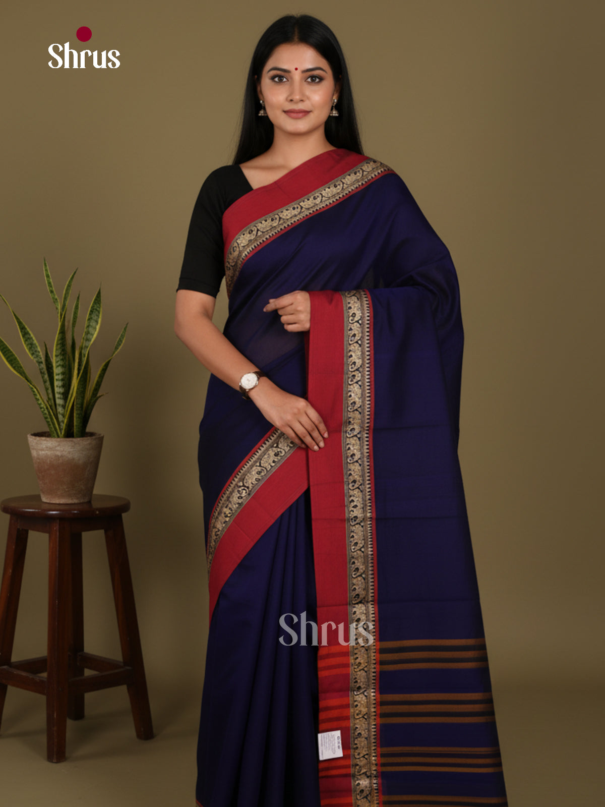 Blue &  Red - Narayanpet Cotton Saree