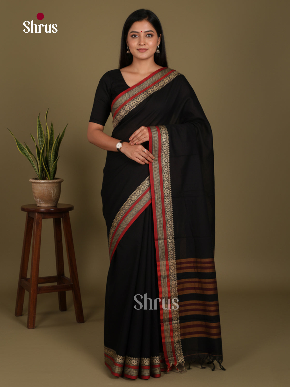Black & Red - Narayanpet Cotton Saree - DLS05185