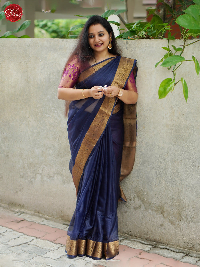 Buy Blue Poly Silk Emblished Zari Border Saree With Matching Blouse.  Online. – Odette