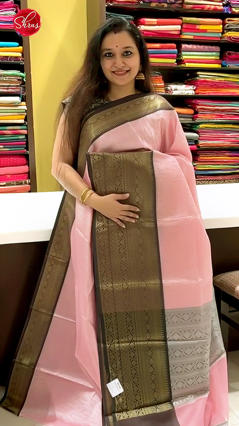 Baby Pink and Brown - Tanchoi Semi Silk Saree - Shop on ShrusEternity.com