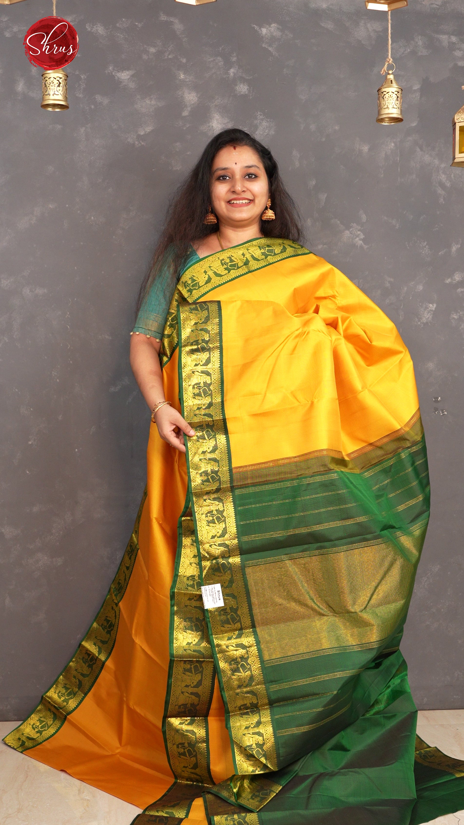 YELLOW & GREEN KANCHIPURAM SAREE - Shop on ShrusEternity.com