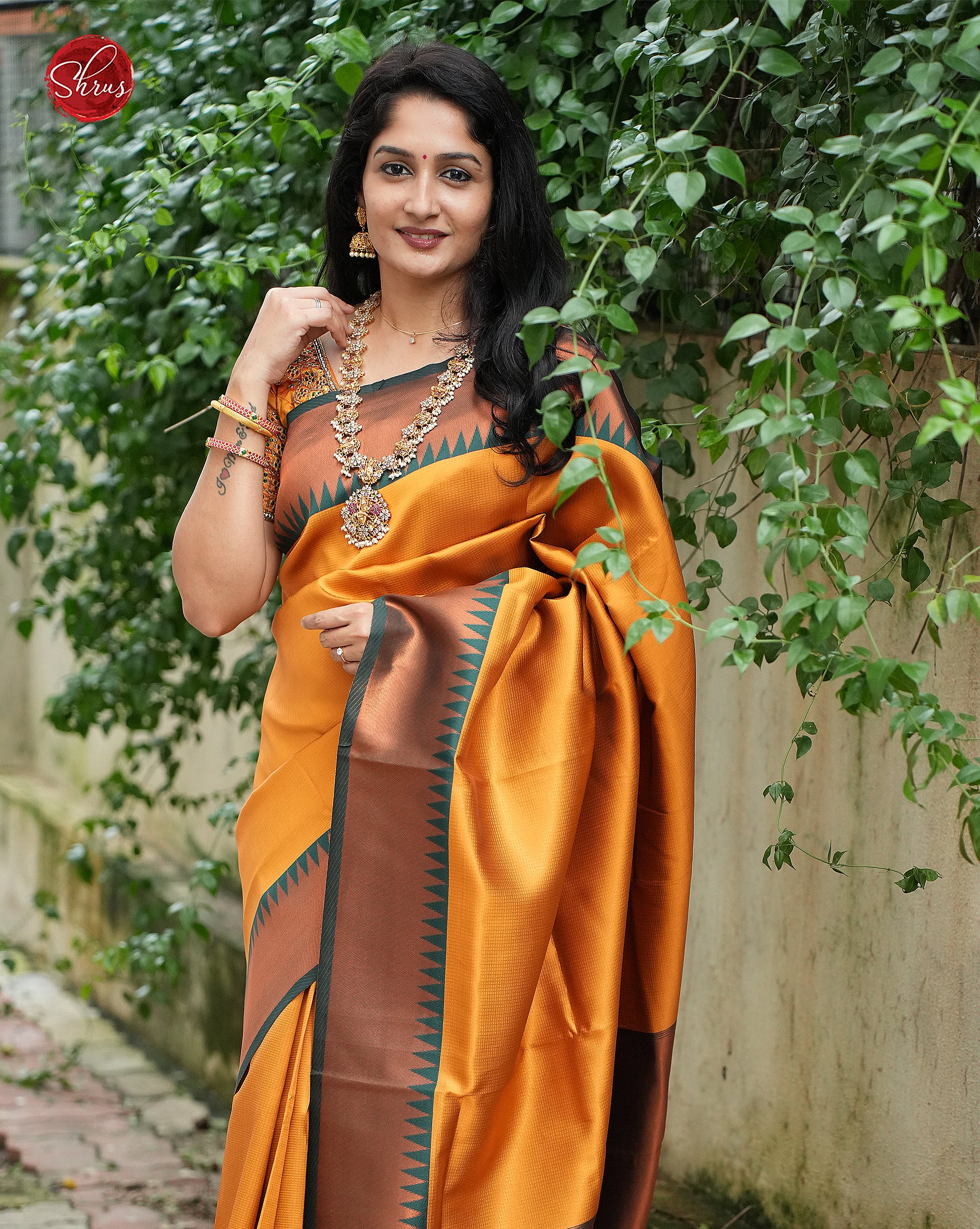 Yellow & Green - Semi Kanchipuram Saree - Shop on ShrusEternity.com