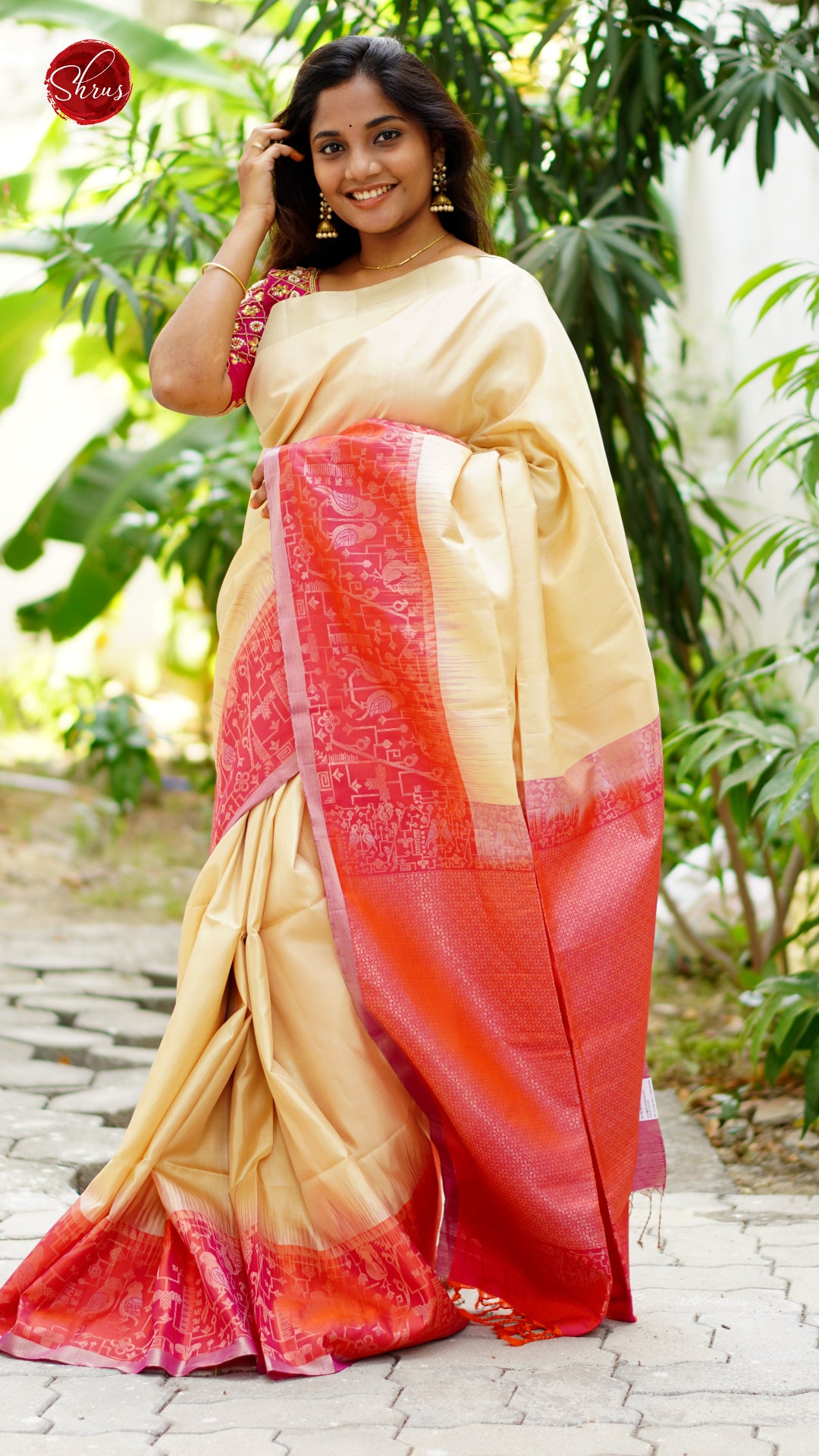 Beige & Orange - Soft Silk Saree - Shop on ShrusEternity.com