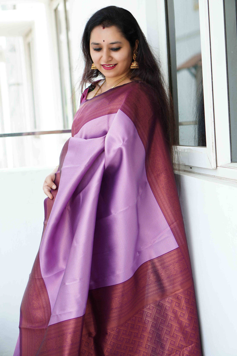 Lavender Floral Woven Kanchipuram Silk Saree– Clio Silks