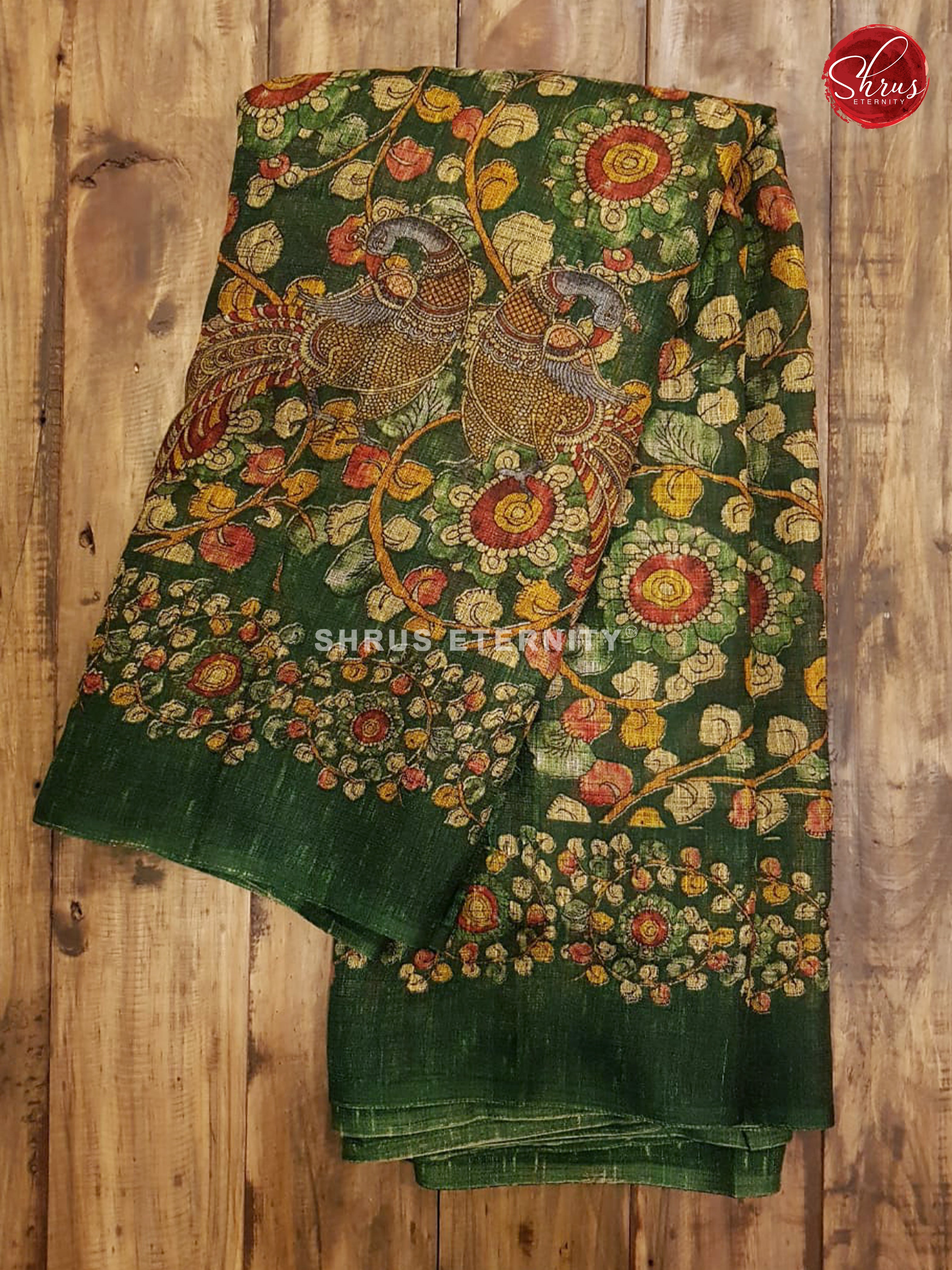 Green (Single Tone)  -  Cotton Silk (Kalamkari prints) - Shop on ShrusEternity.com