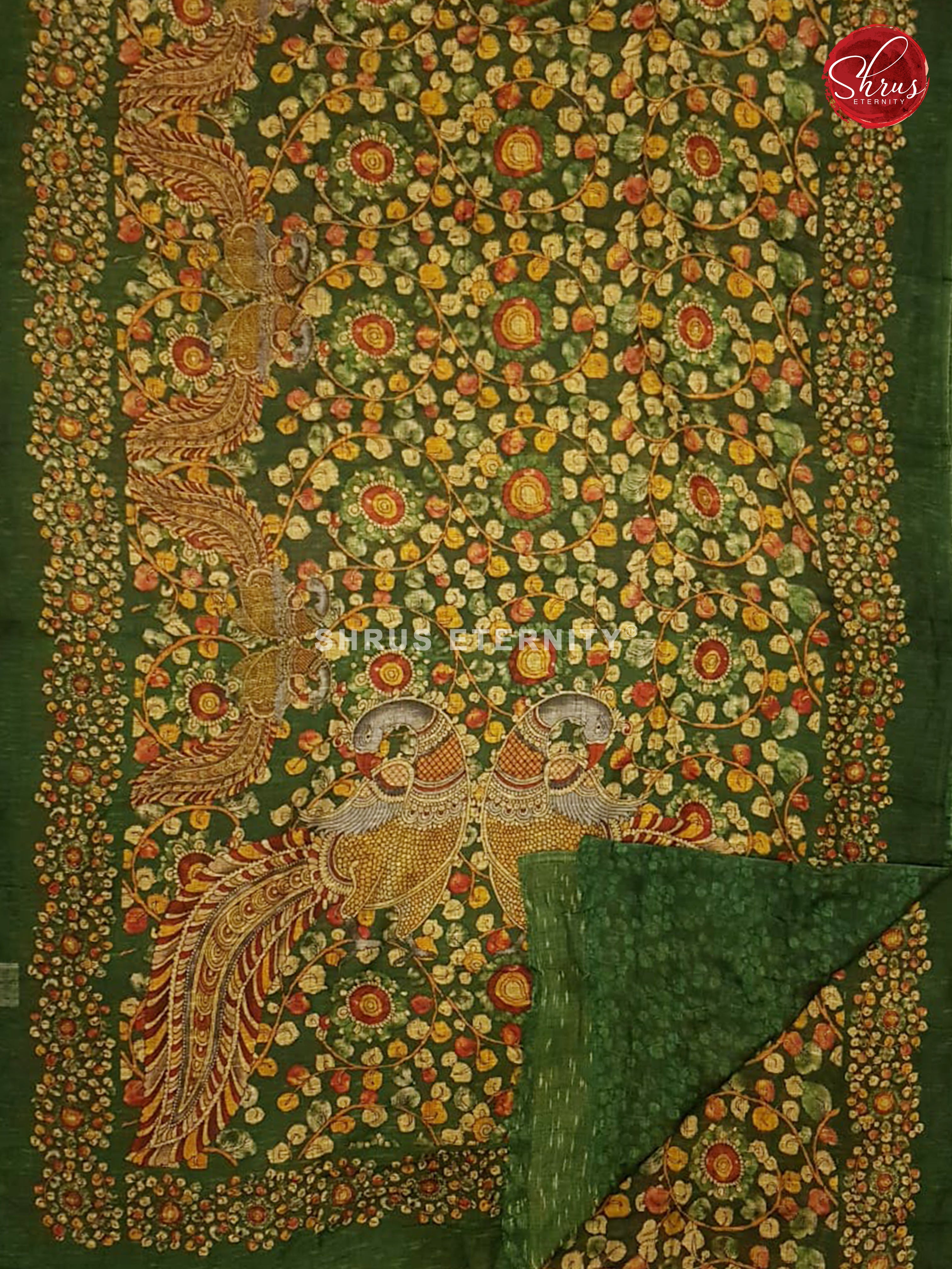 Green (Single Tone)  -  Cotton Silk (Kalamkari prints) - Shop on ShrusEternity.com