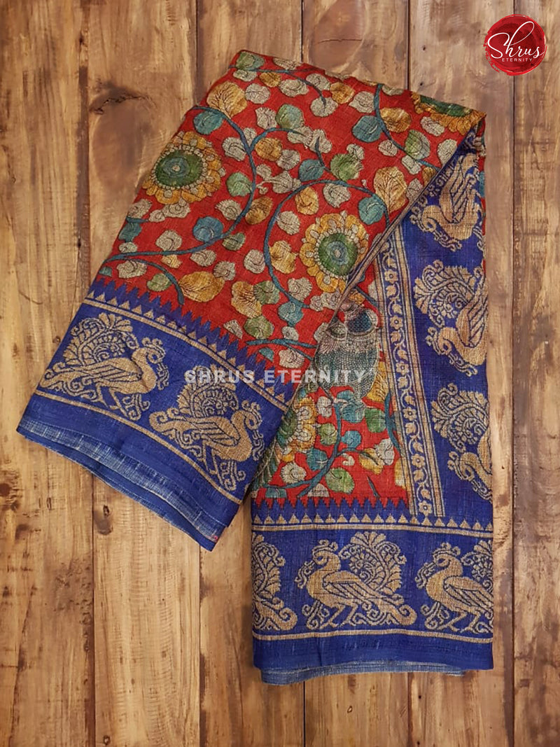 Red & Blue -  Cotton Silk (Kalamkari prints) - Shop on ShrusEternity.com
