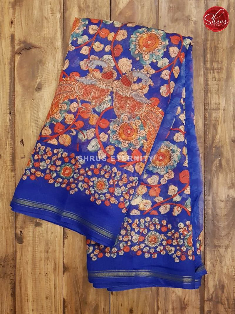 Blue  (Single Tone) -  Cotton Silk (Kalamkari prints) - Shop on ShrusEternity.com