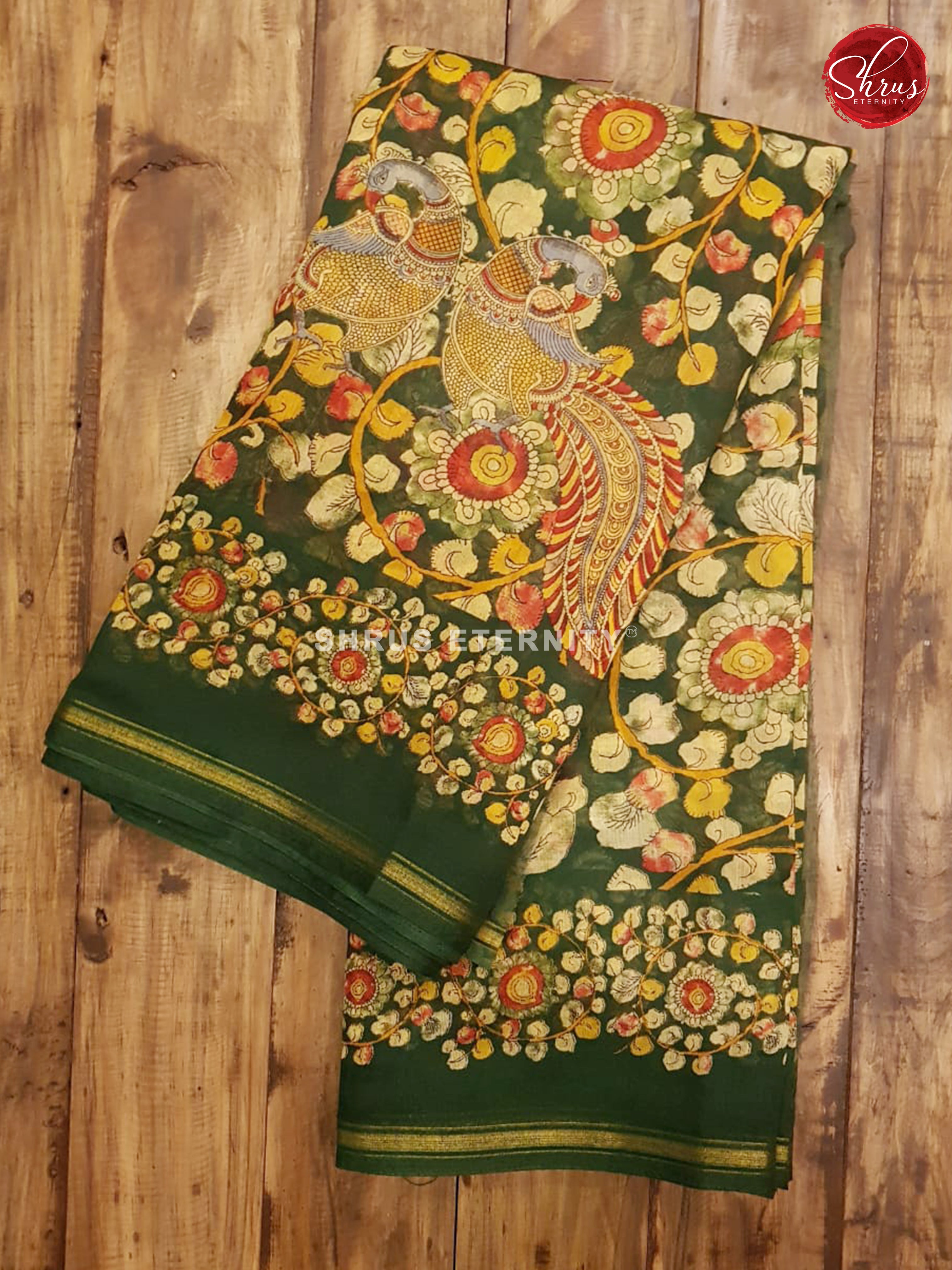 Green (Single Tone) -  Cotton Silk (Kalamkari prints) - Shop on ShrusEternity.com