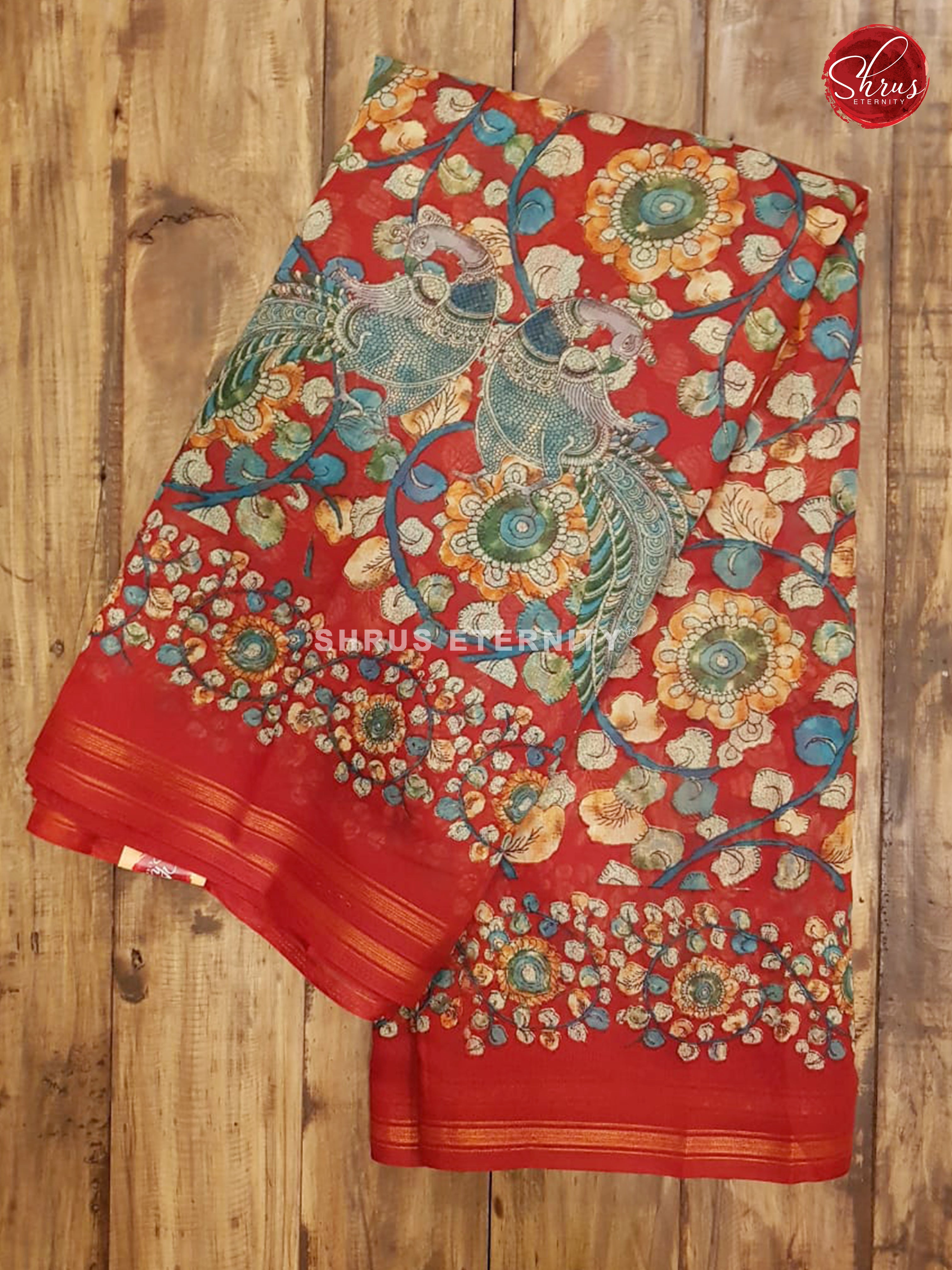 Red (Single Tone) -  Cotton Silk (Kalamkari prints) - Shop on ShrusEternity.com