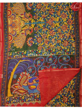 Dark Green & Red -  Cotton Silk (Kalamkari prints) - Shop on ShrusEternity.com