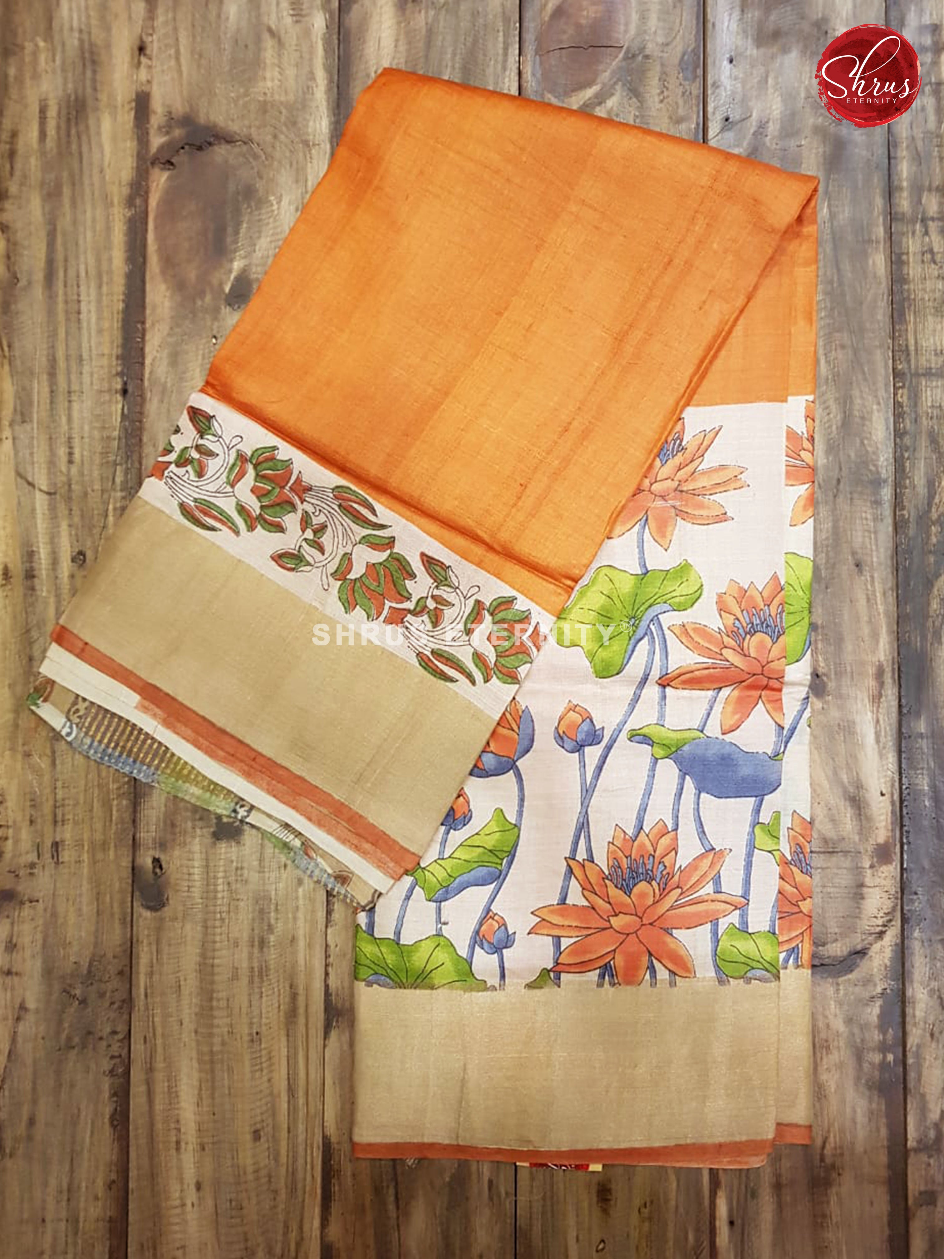 Orange & White - Tussar Silk - Shop on ShrusEternity.com
