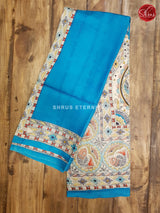 Blue & Cream  - Murshidabad Silk - Shop on ShrusEternity.com