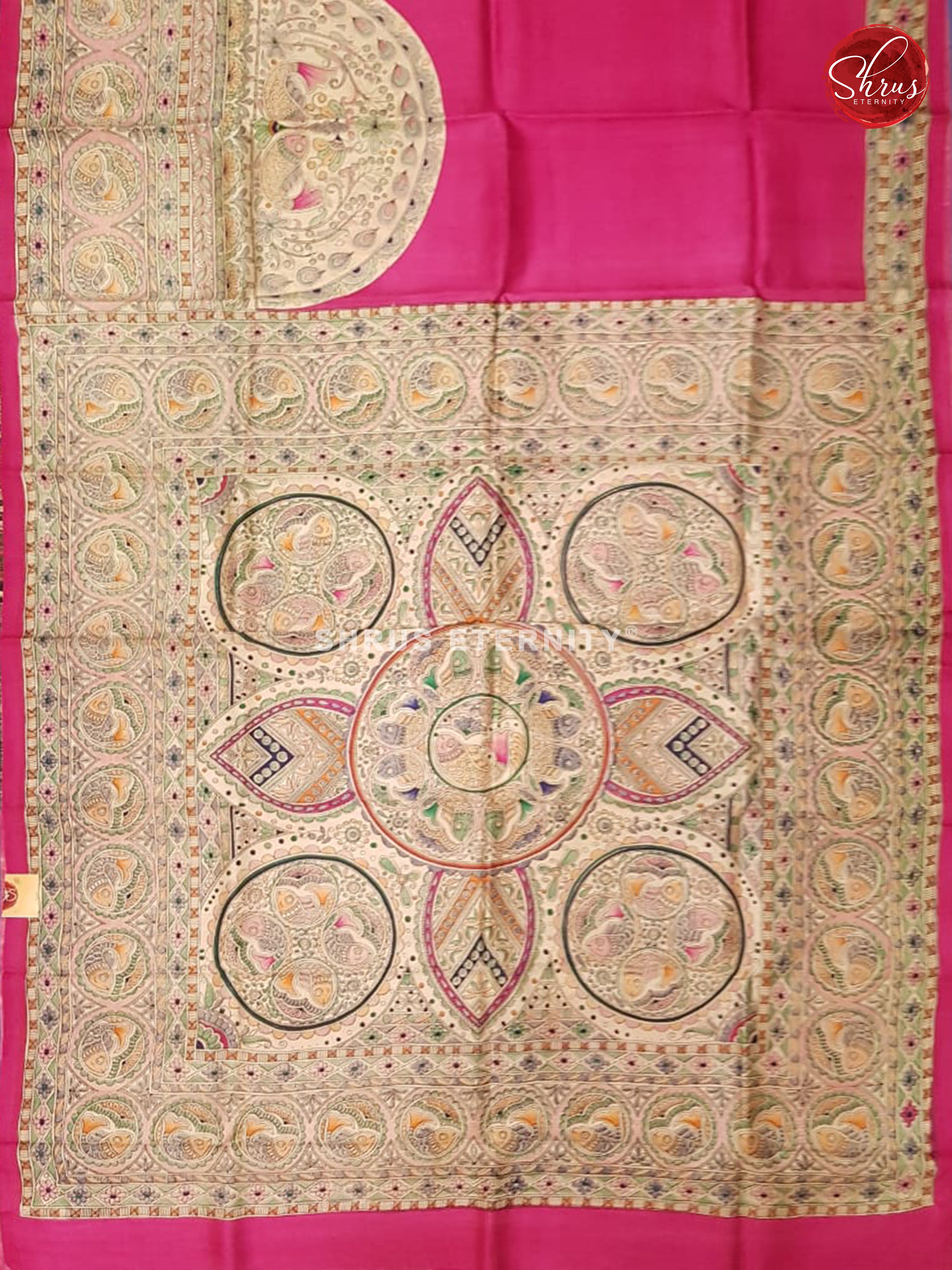 Bright Pink & Cream  - Murshidabad Silk - Shop on ShrusEternity.com