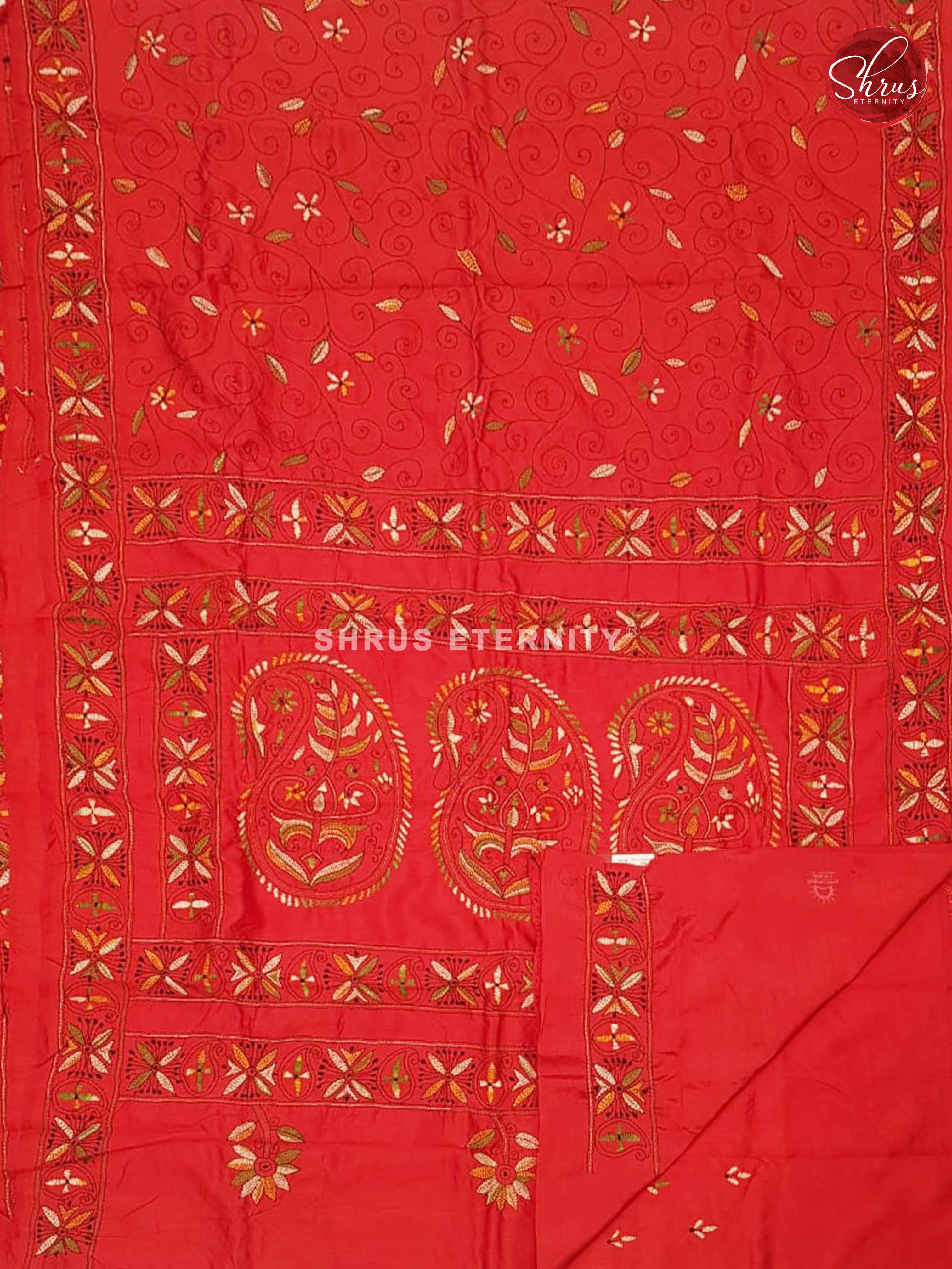 Dark Red(Single Tone) - Semi Kantha - Shop on ShrusEternity.com