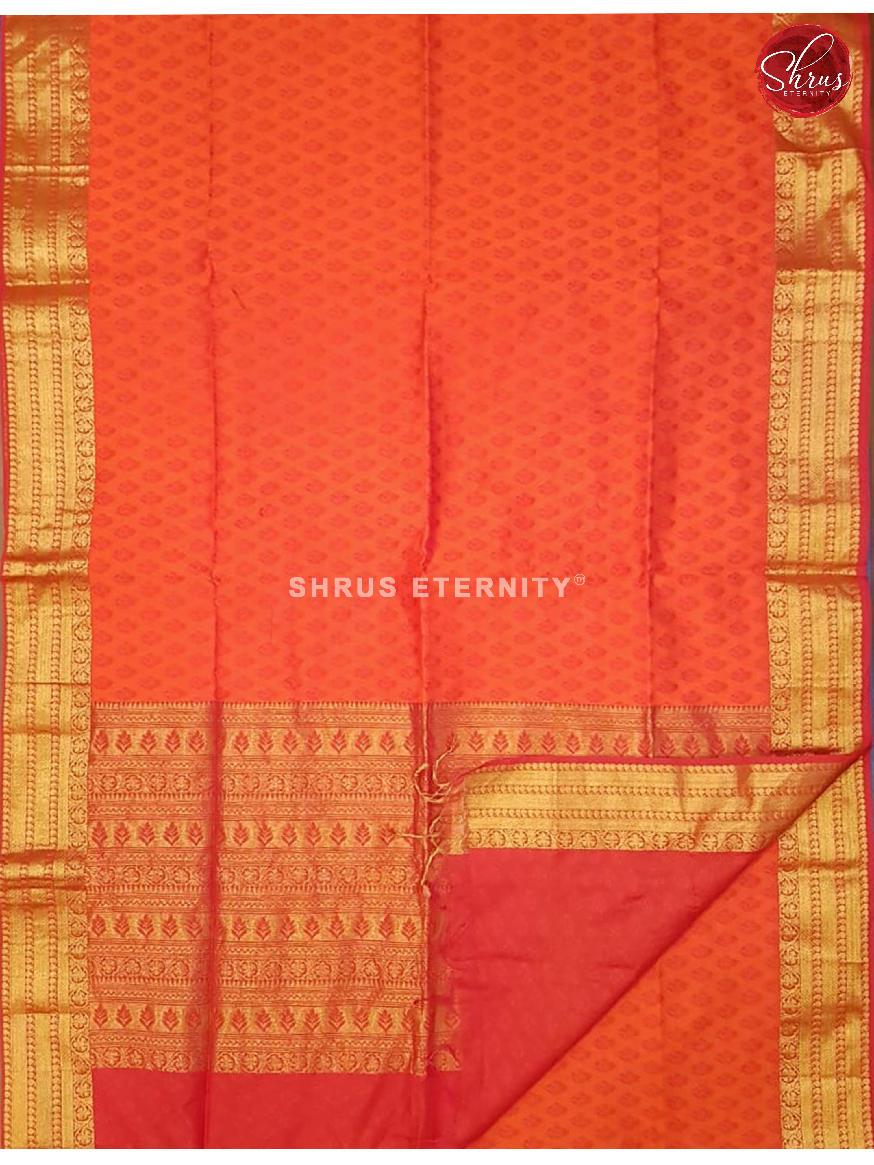 Orange  & Pinkish Red - Kora Cotton Silk - Shop on ShrusEternity.com