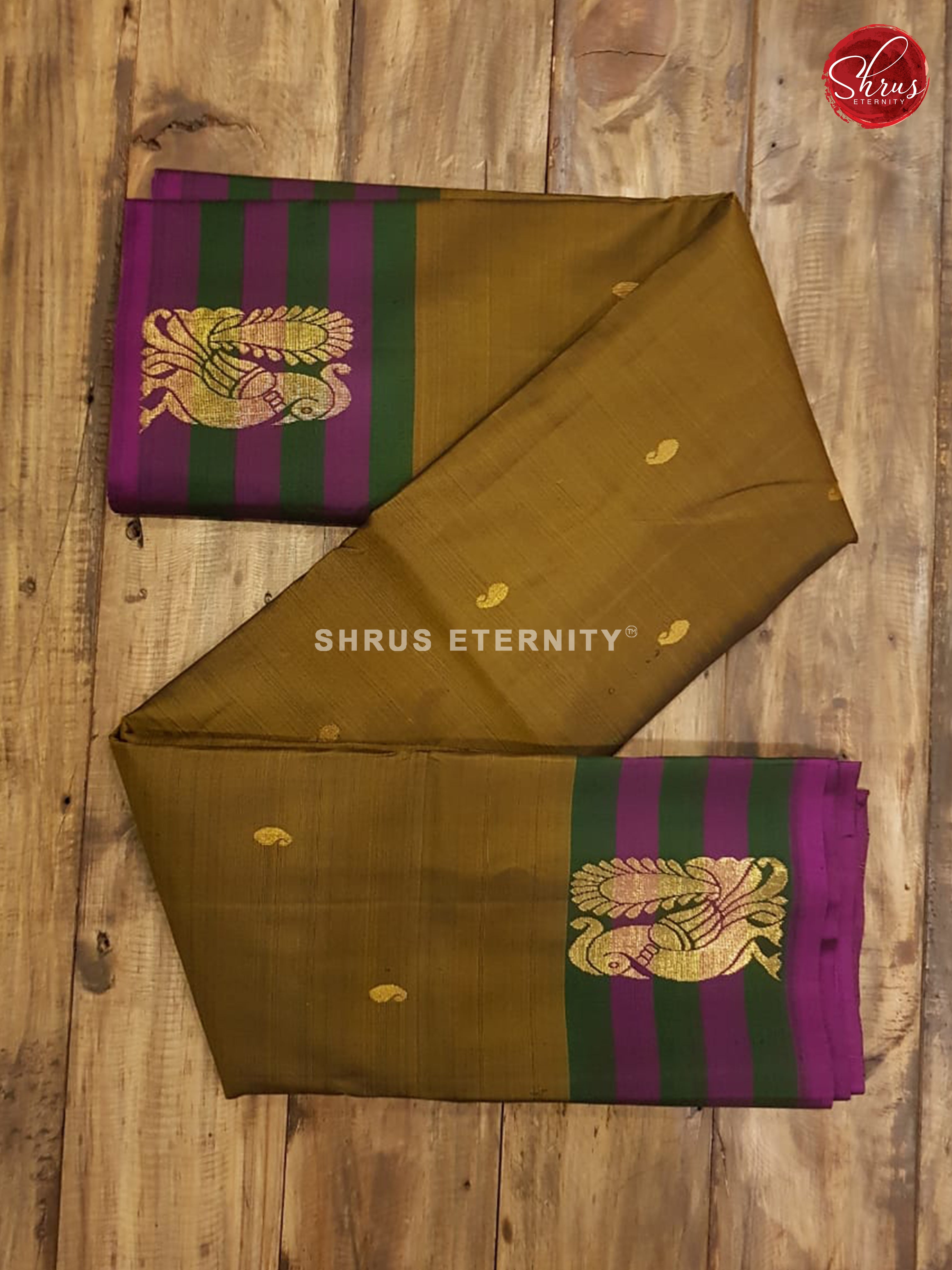 Army Green & Purple - Kanchipuram  Silk - Shop on ShrusEternity.com