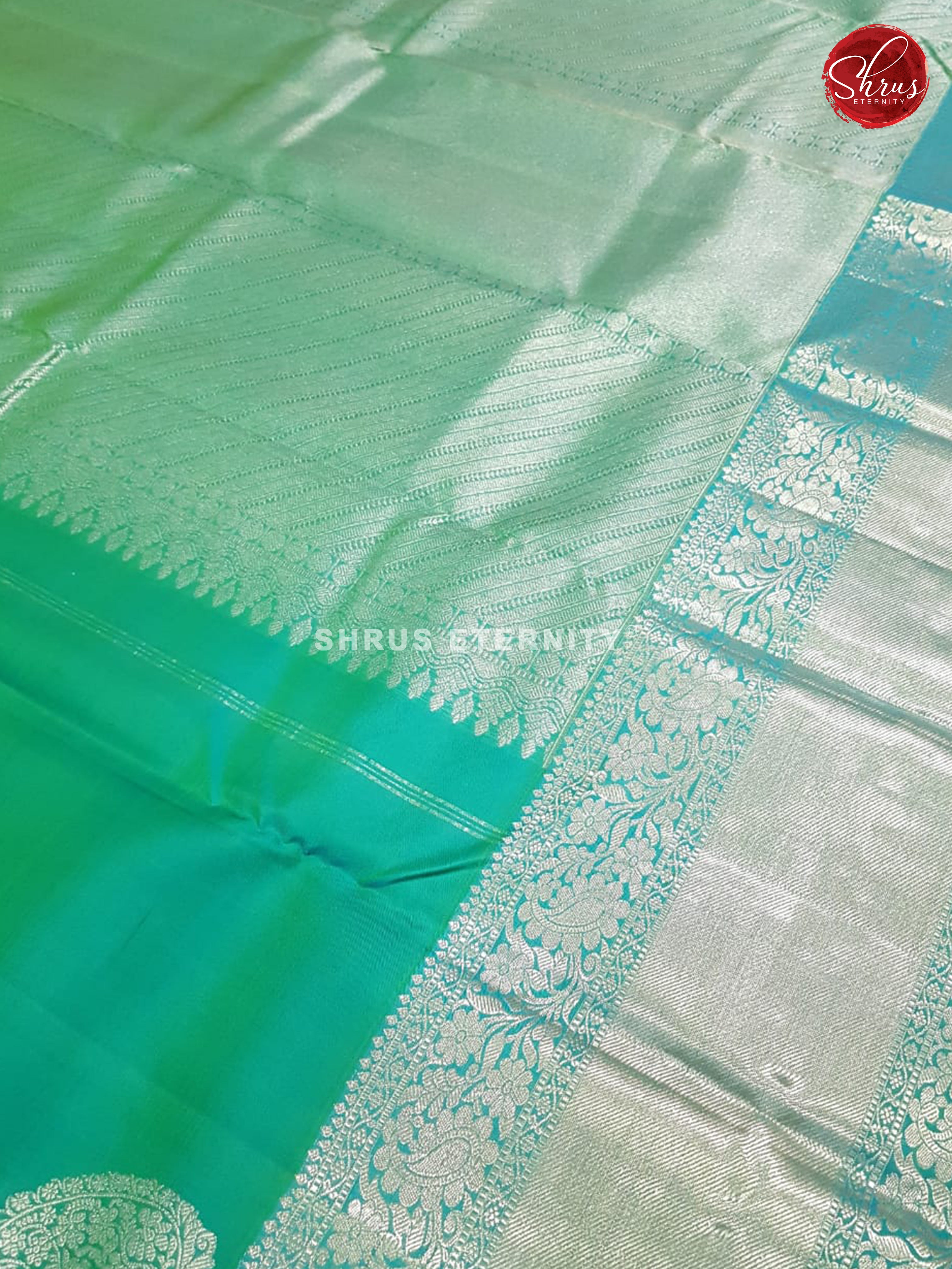 Teal Green & Lime Green  - Kanchipuram Silk - Shop on ShrusEternity.com