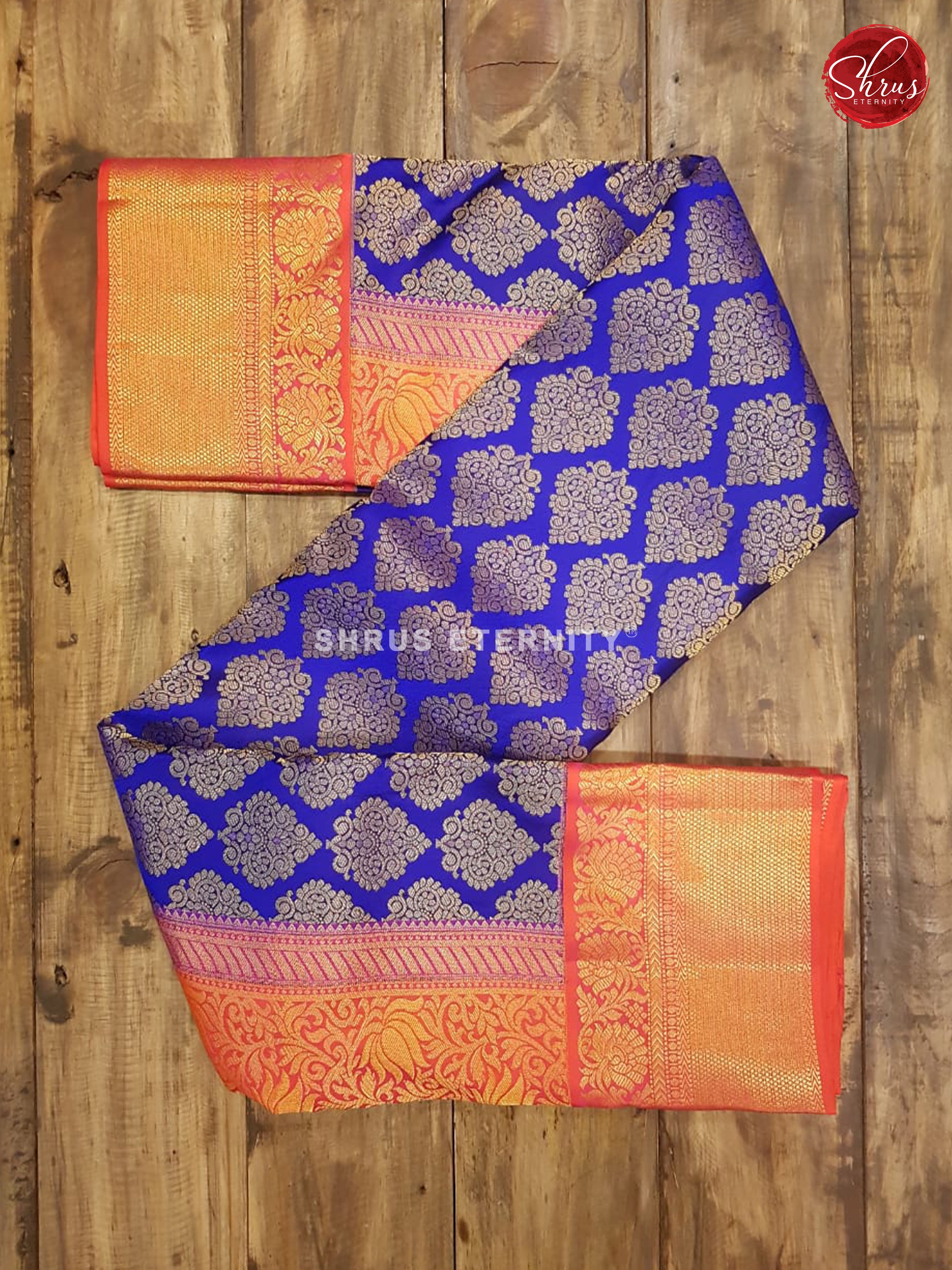 Blue & Pinkish Orange- Kanchipuram Silk - Shop on ShrusEternity.com