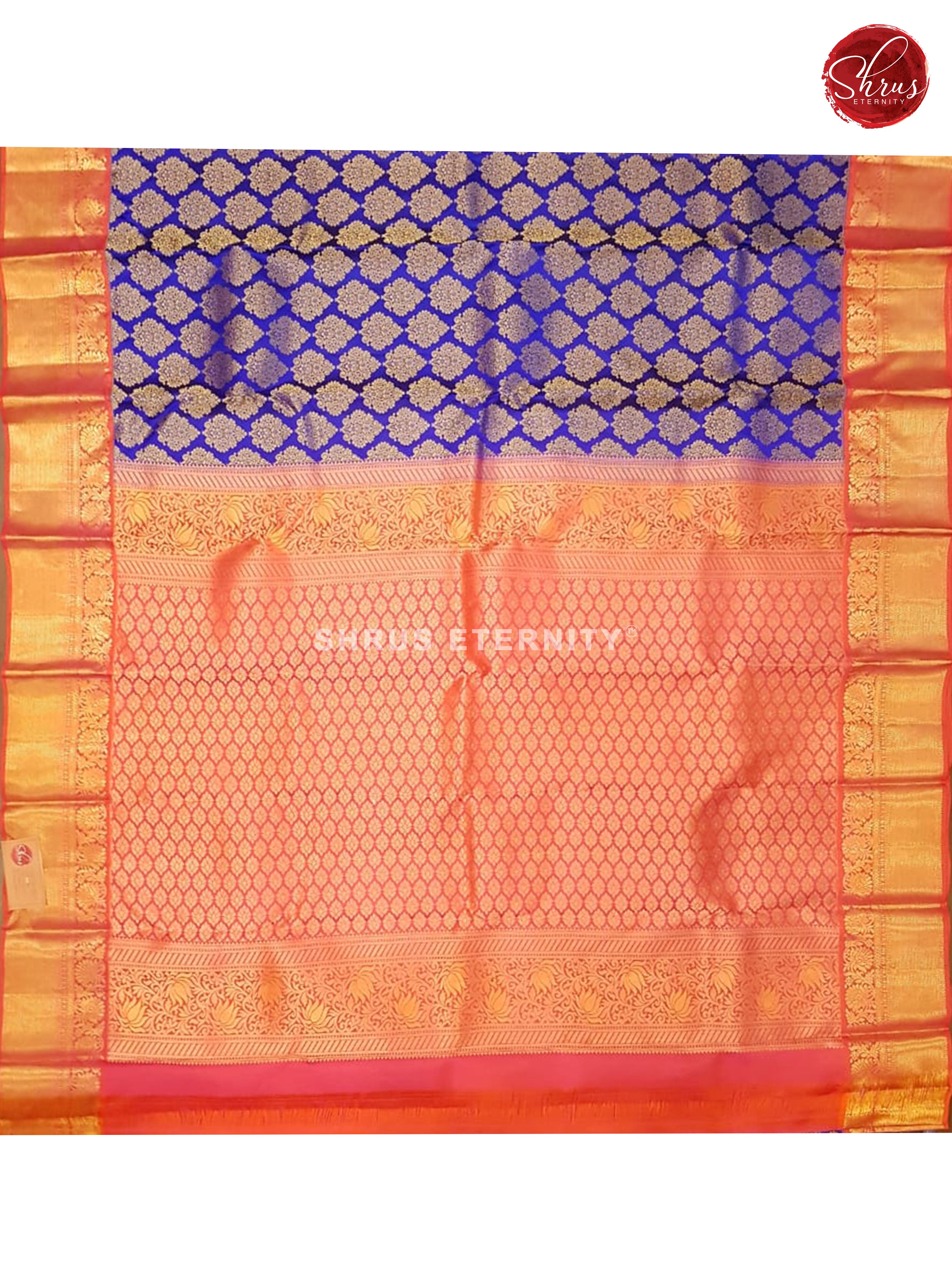 Blue & Pinkish Orange- Kanchipuram Silk - Shop on ShrusEternity.com