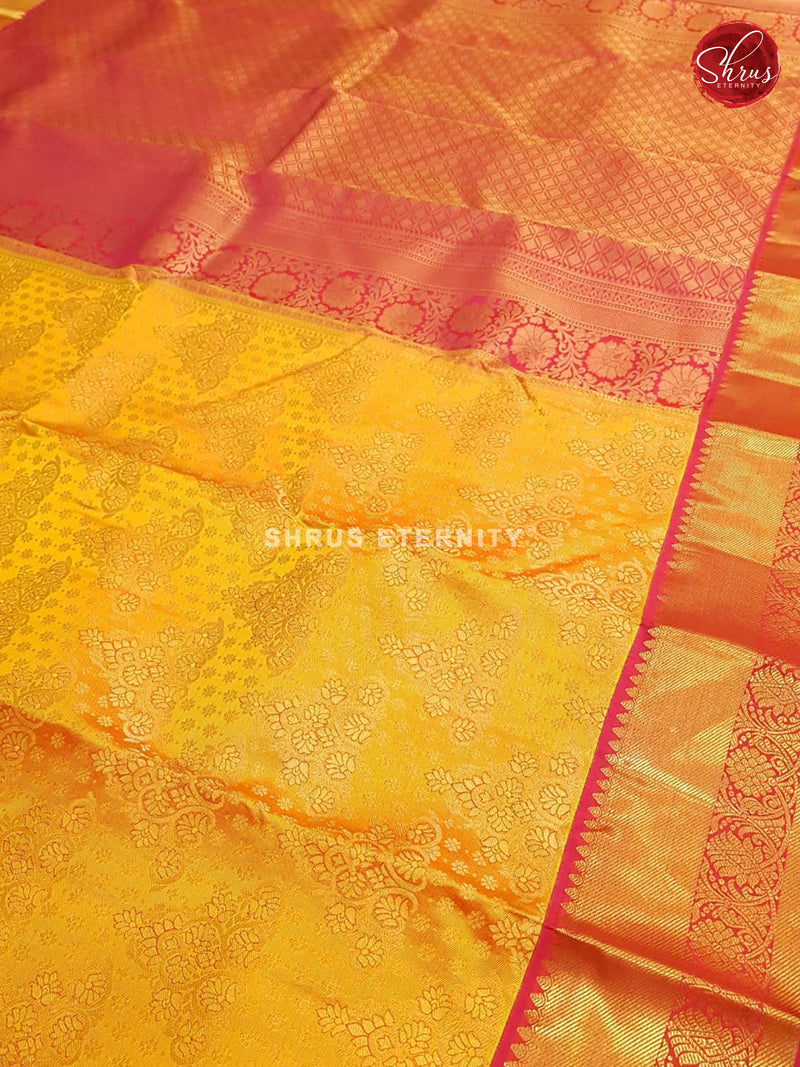 Mustard Yellow & Red  - Kanchipuram Silk - Shop on ShrusEternity.com