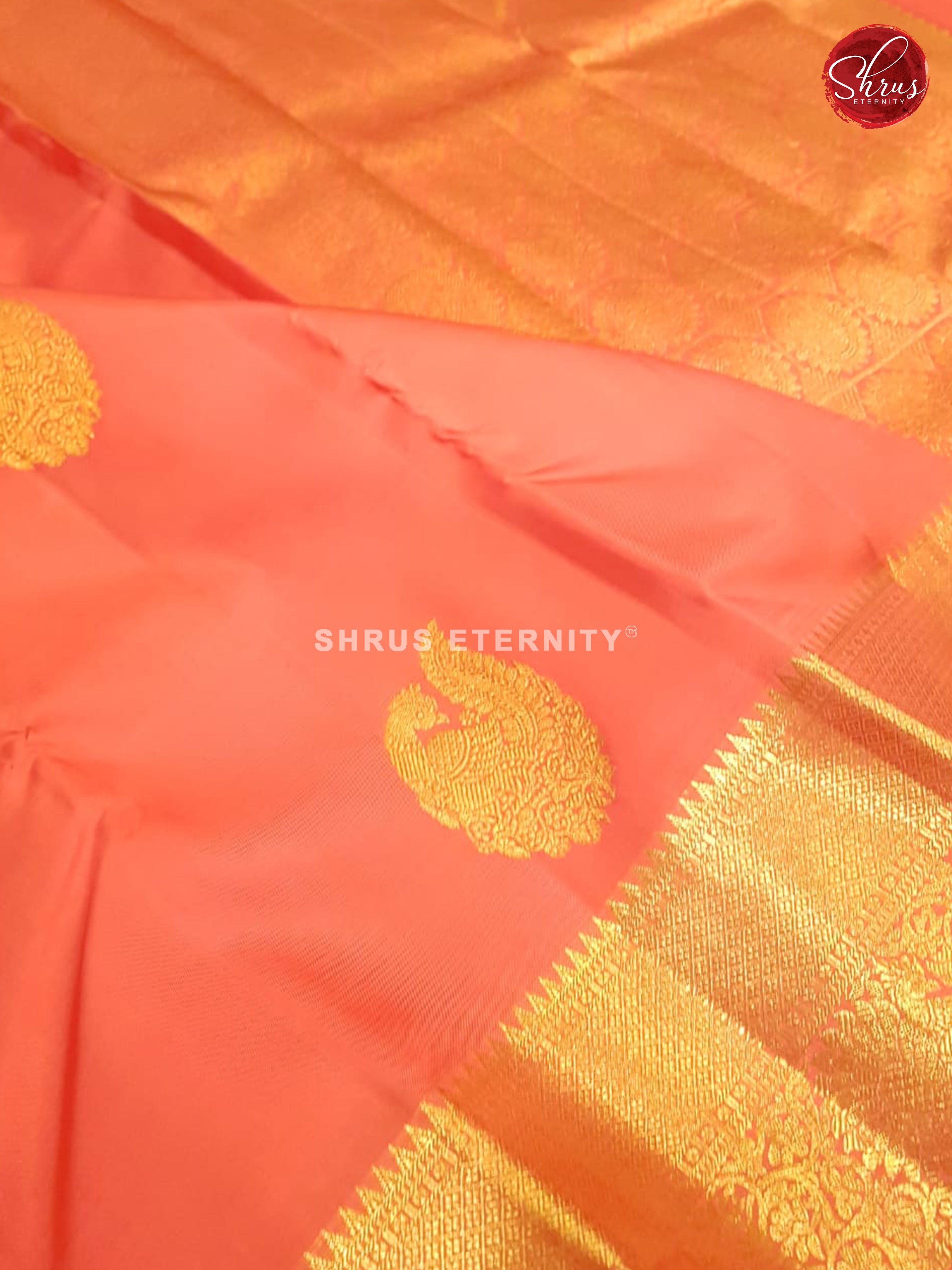 Peachish Orange(Single Tone)   - Kanchipuram Silk - Shop on ShrusEternity.com