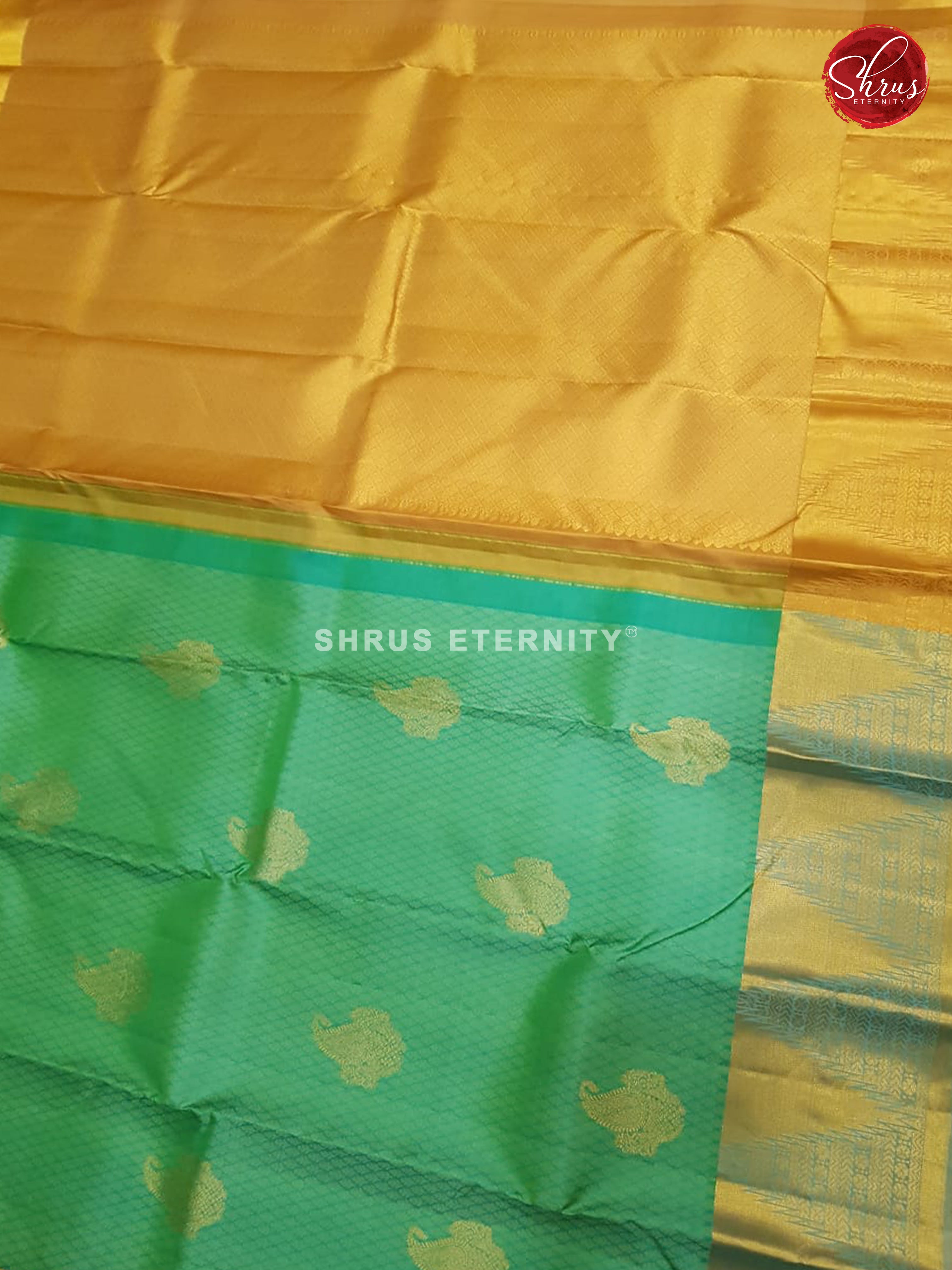 Sea Green & Beige - Kanchipuram Silk - Shop on ShrusEternity.com