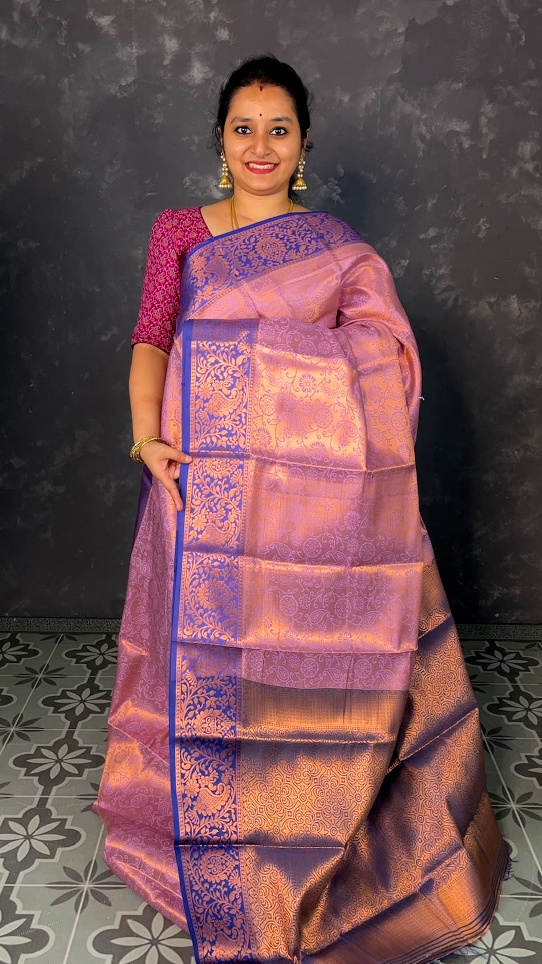 Lavender & Blue - Semi Kanchipuram Dola Silk with zari woven brocade on the body& contrast Zari Border - Shop on ShrusEternity.com