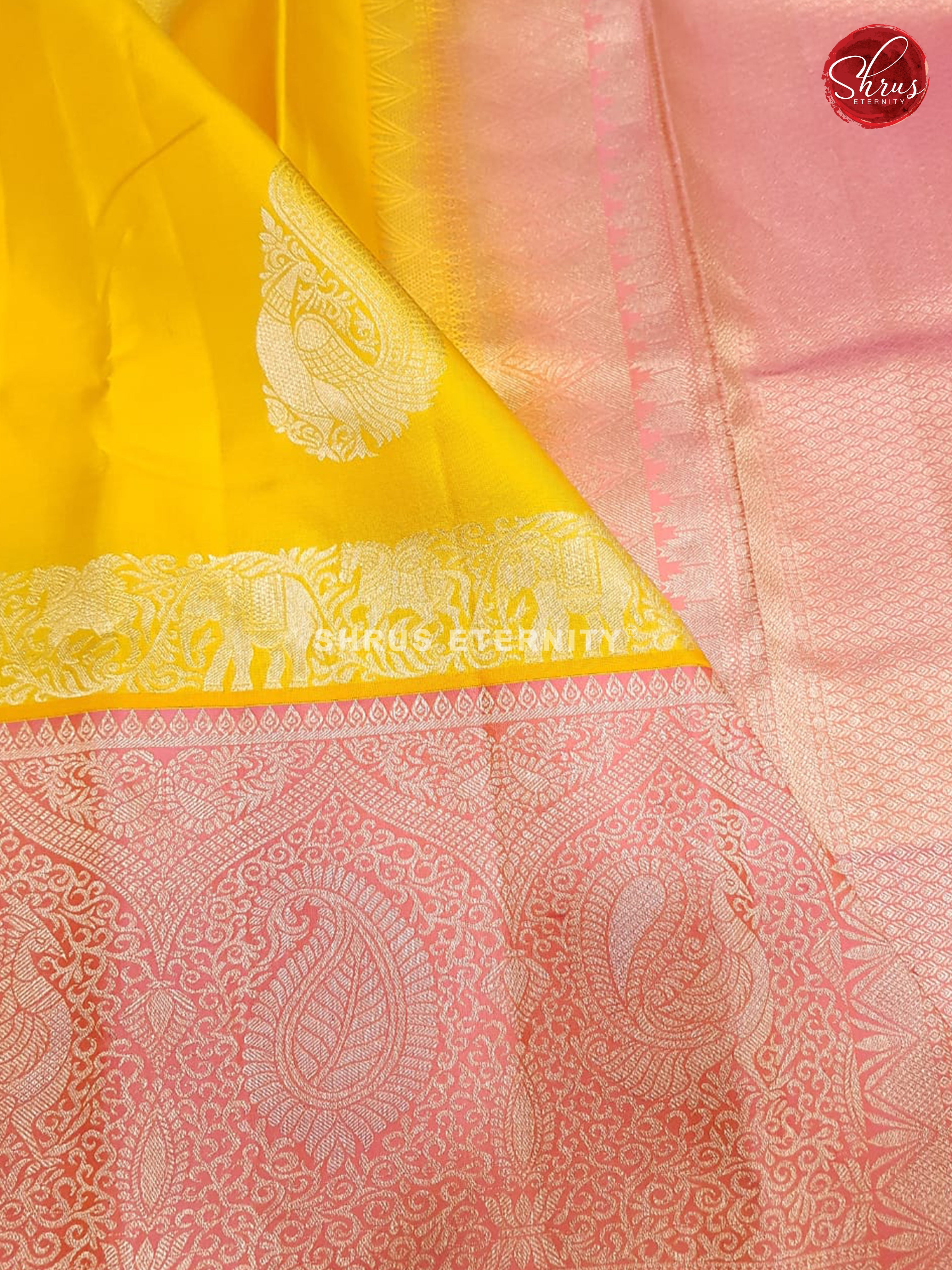 Yellow & Pink  -  Kanchipuram  Silk - Shop on ShrusEternity.com