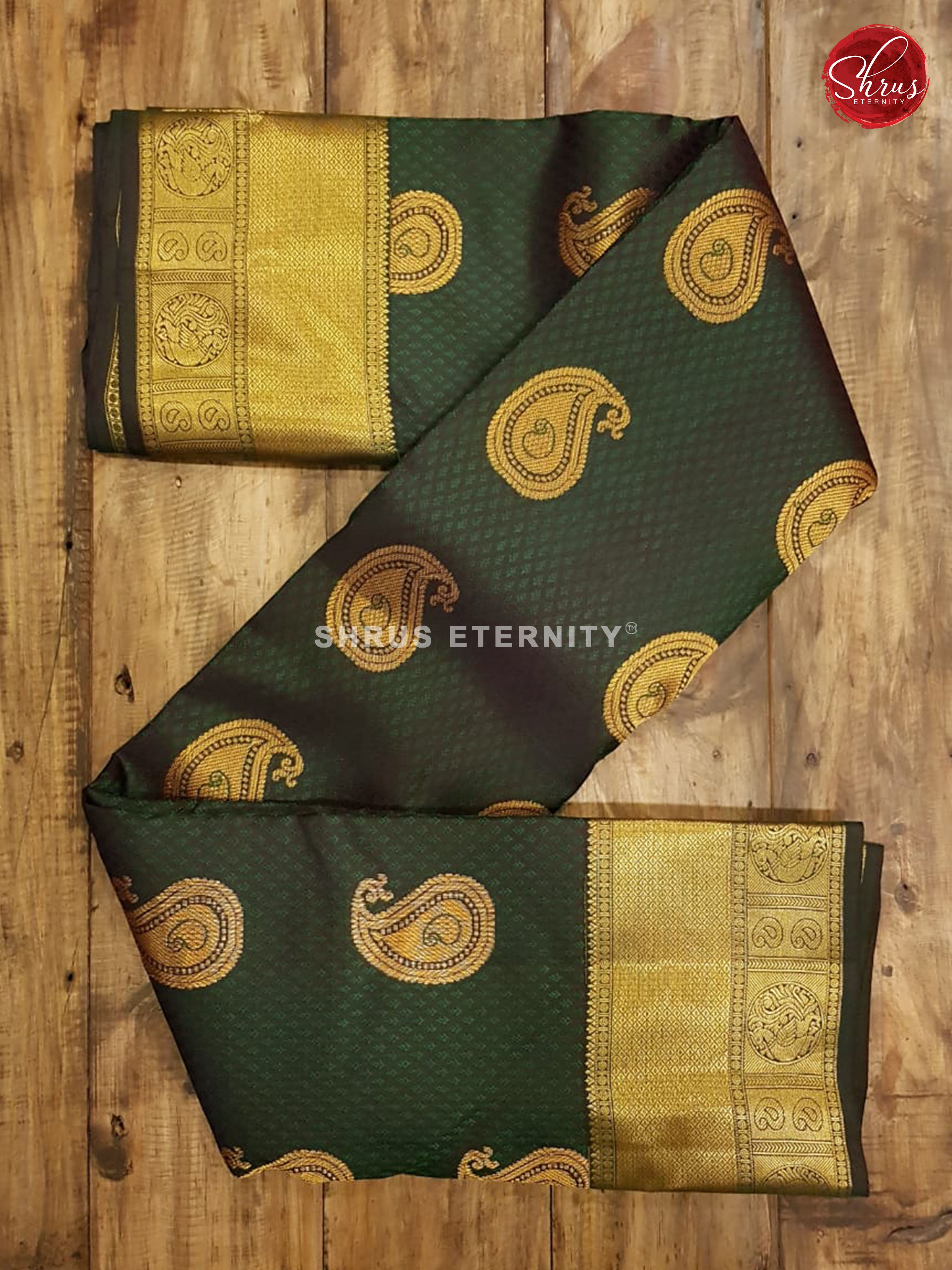 Dark Green (Single Tone) - Kanchipuram Silk - Shop on ShrusEternity.com