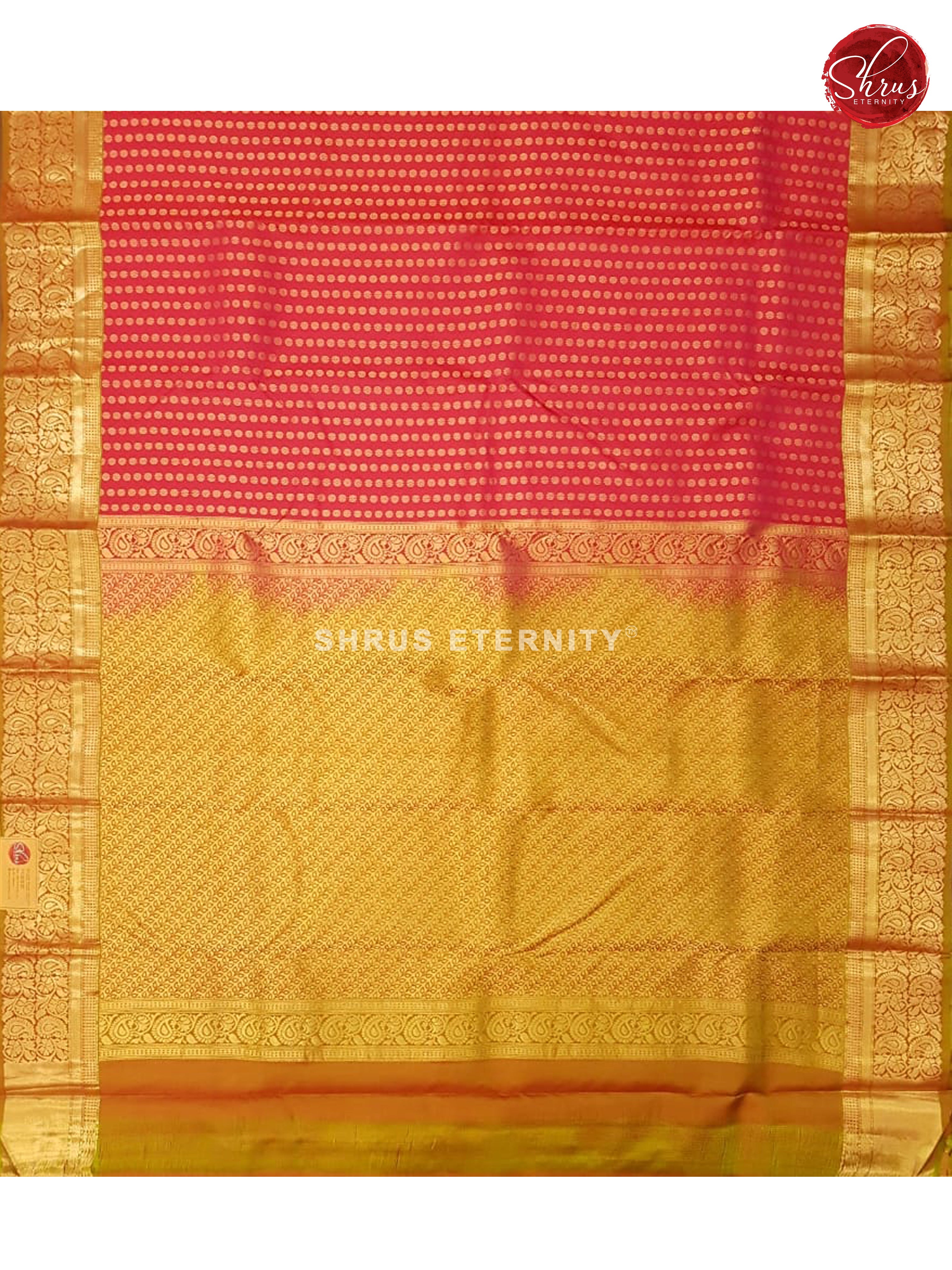Pink & Mango leaf Green - Kanchipuram Silk - Shop on ShrusEternity.com