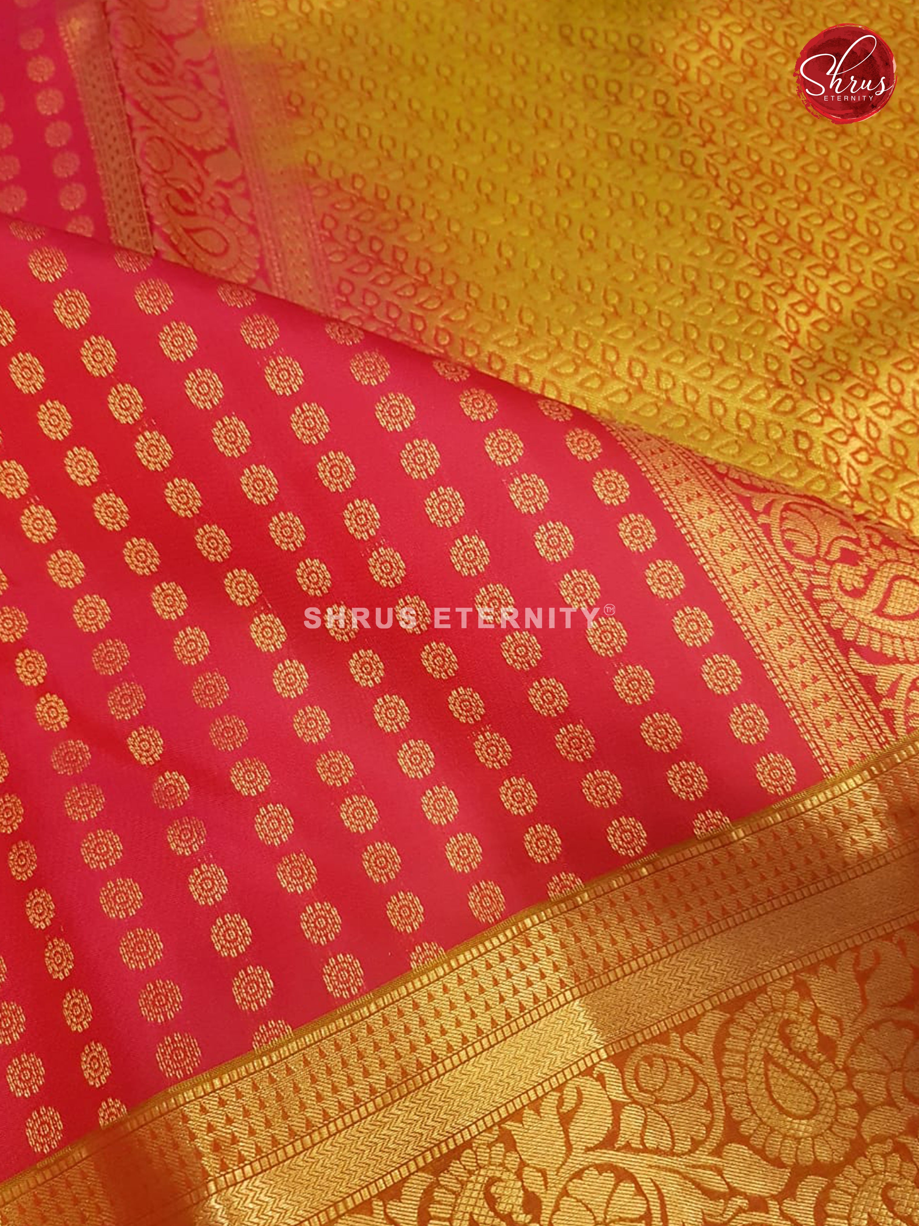 Pink & Mango leaf Green - Kanchipuram Silk - Shop on ShrusEternity.com