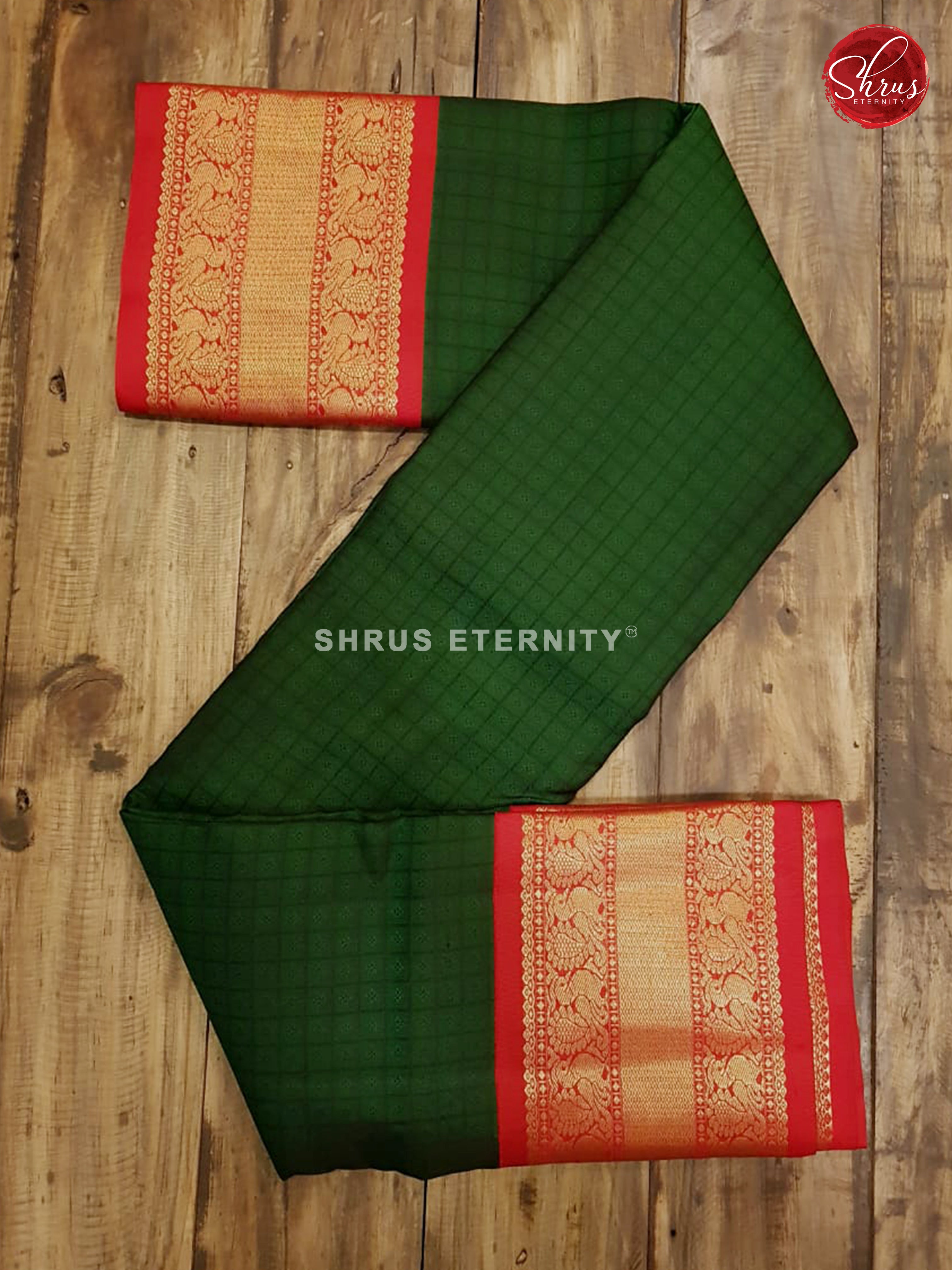 Dark Green & Red  - Kanchipuram Silk - Shop on ShrusEternity.com