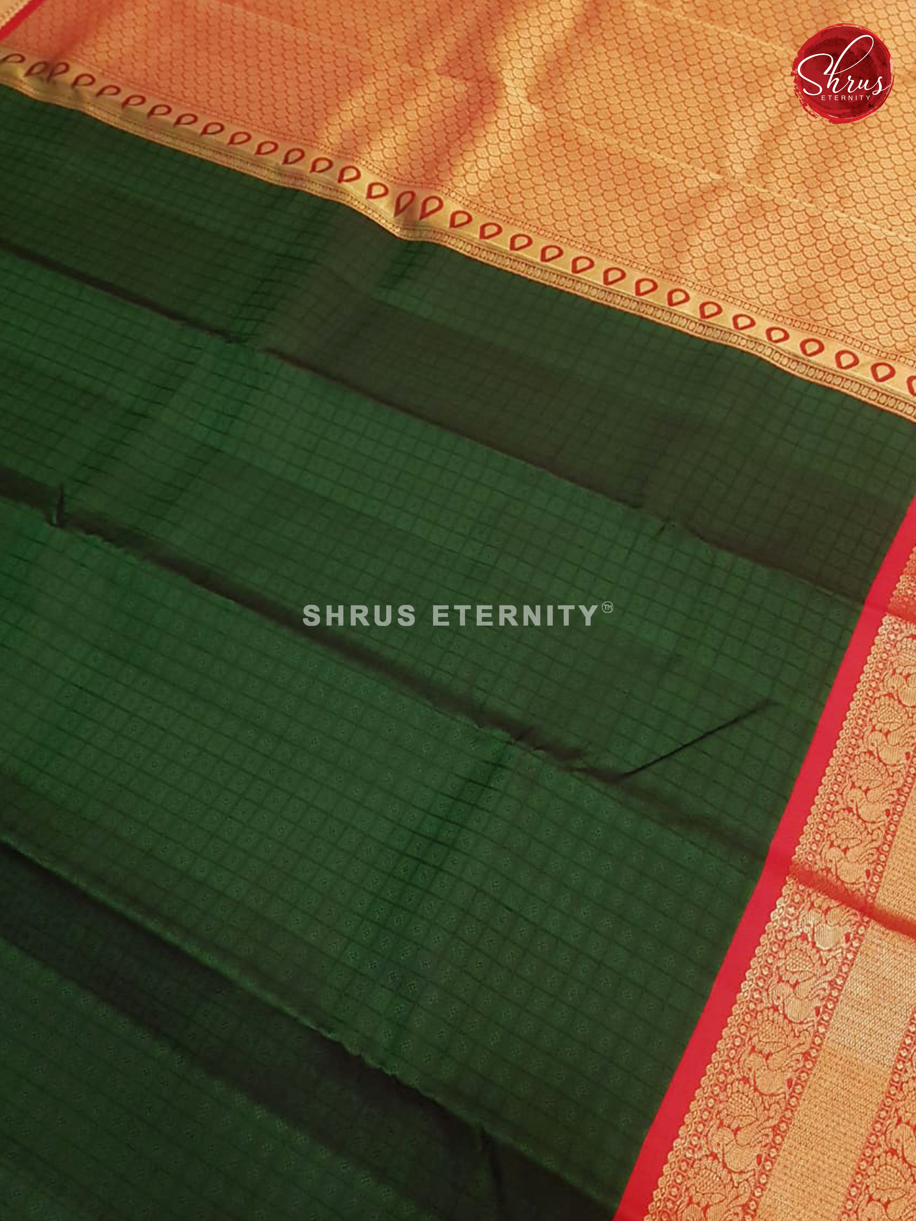 Dark Green & Red  - Kanchipuram Silk - Shop on ShrusEternity.com