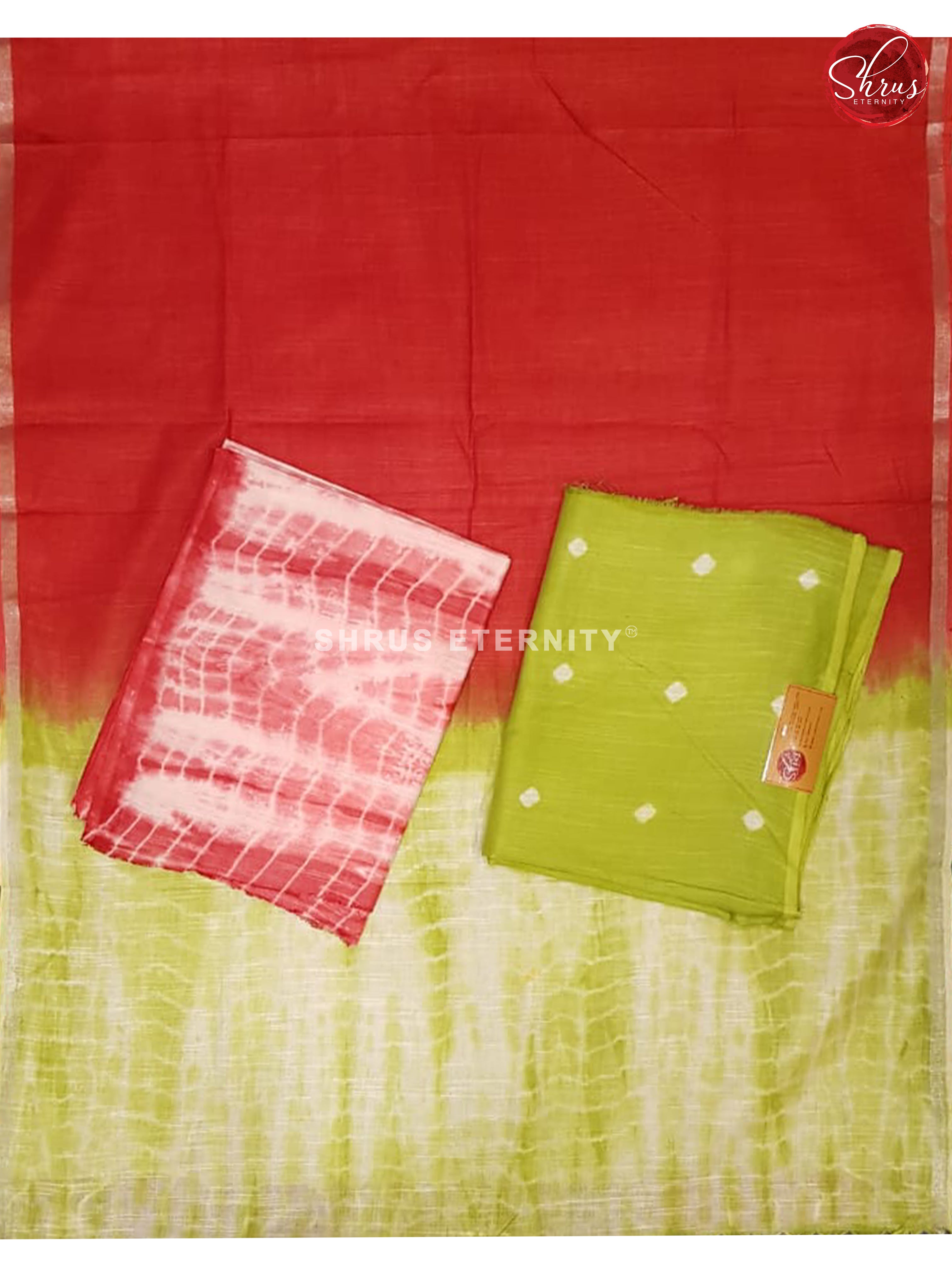 Parrot Green & Red - Shibori  Salwar Suit - Shop on ShrusEternity.com