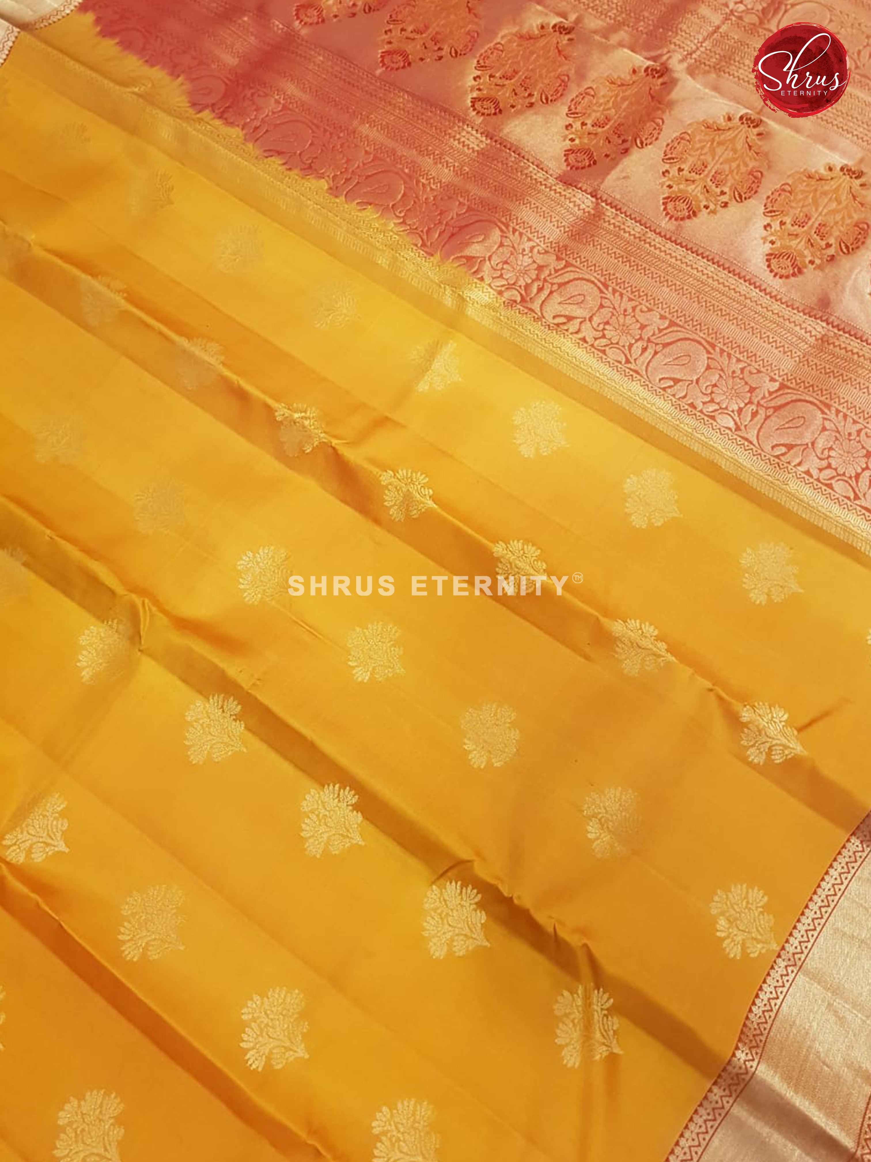 Yellow & Brick Orange - Kanchipuram Silk - Shop on ShrusEternity.com