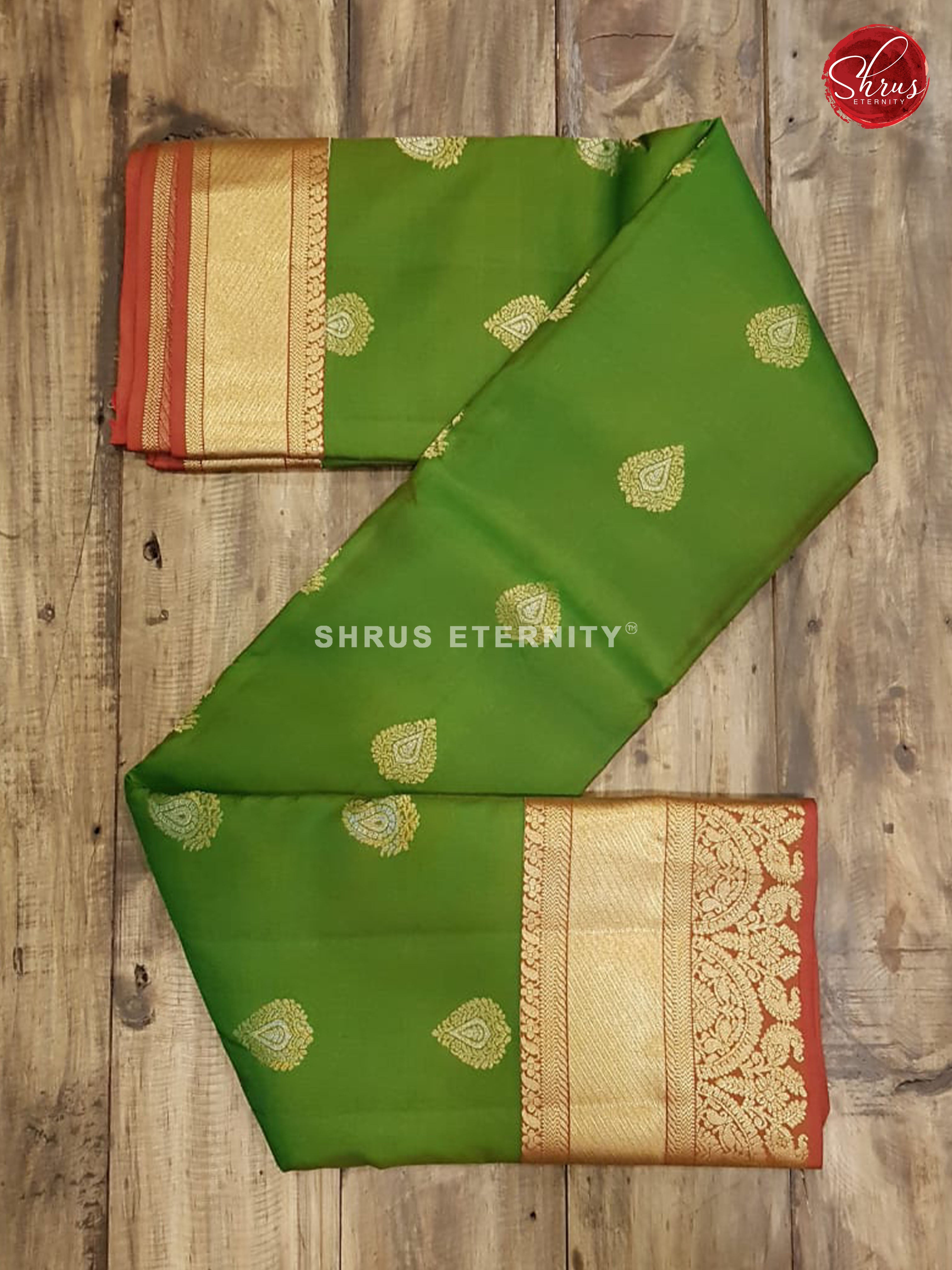 Green & Orange  - Kanchipuram Silk - Shop on ShrusEternity.com